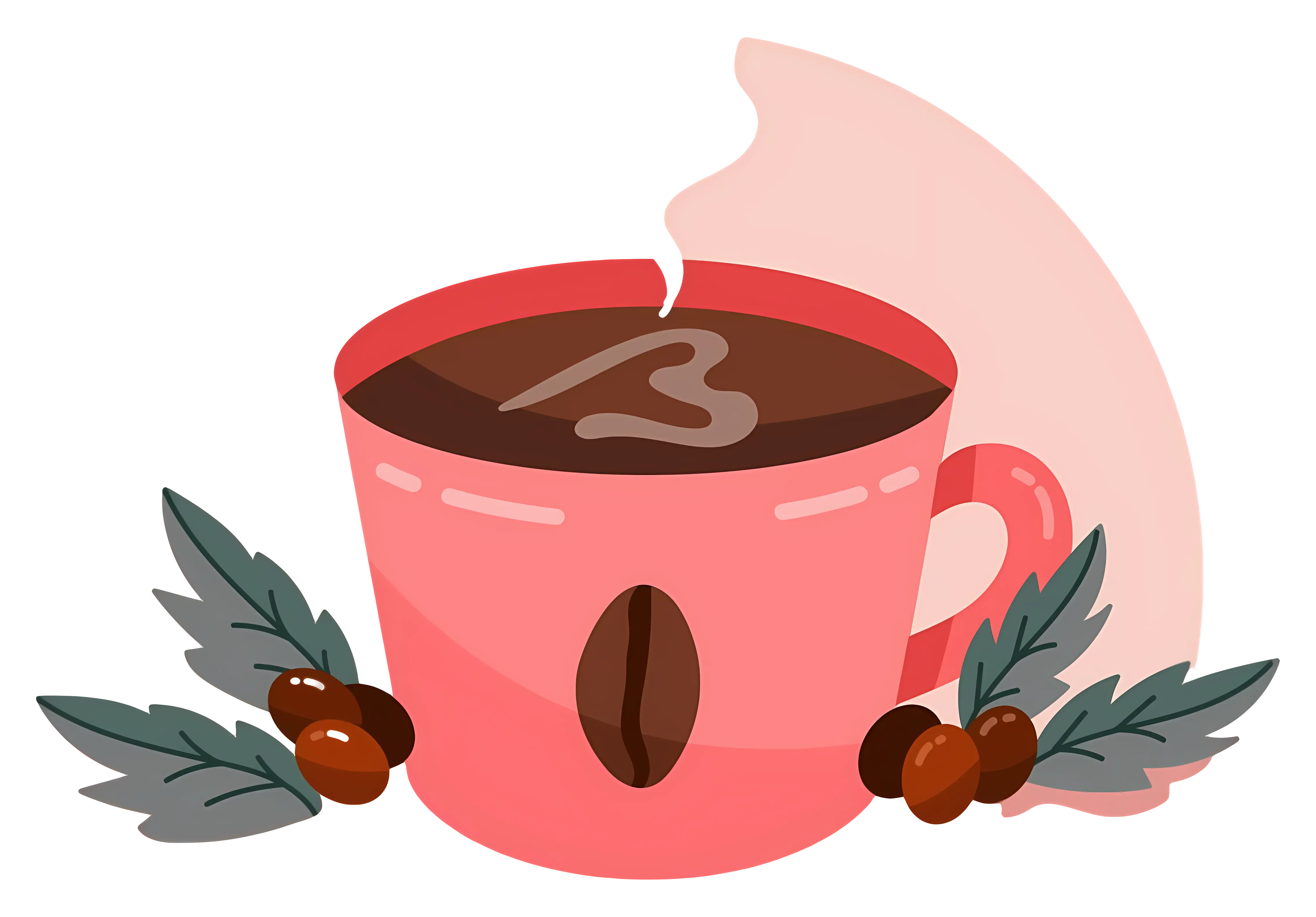Coffee Cup with Coffee Beans and Steam