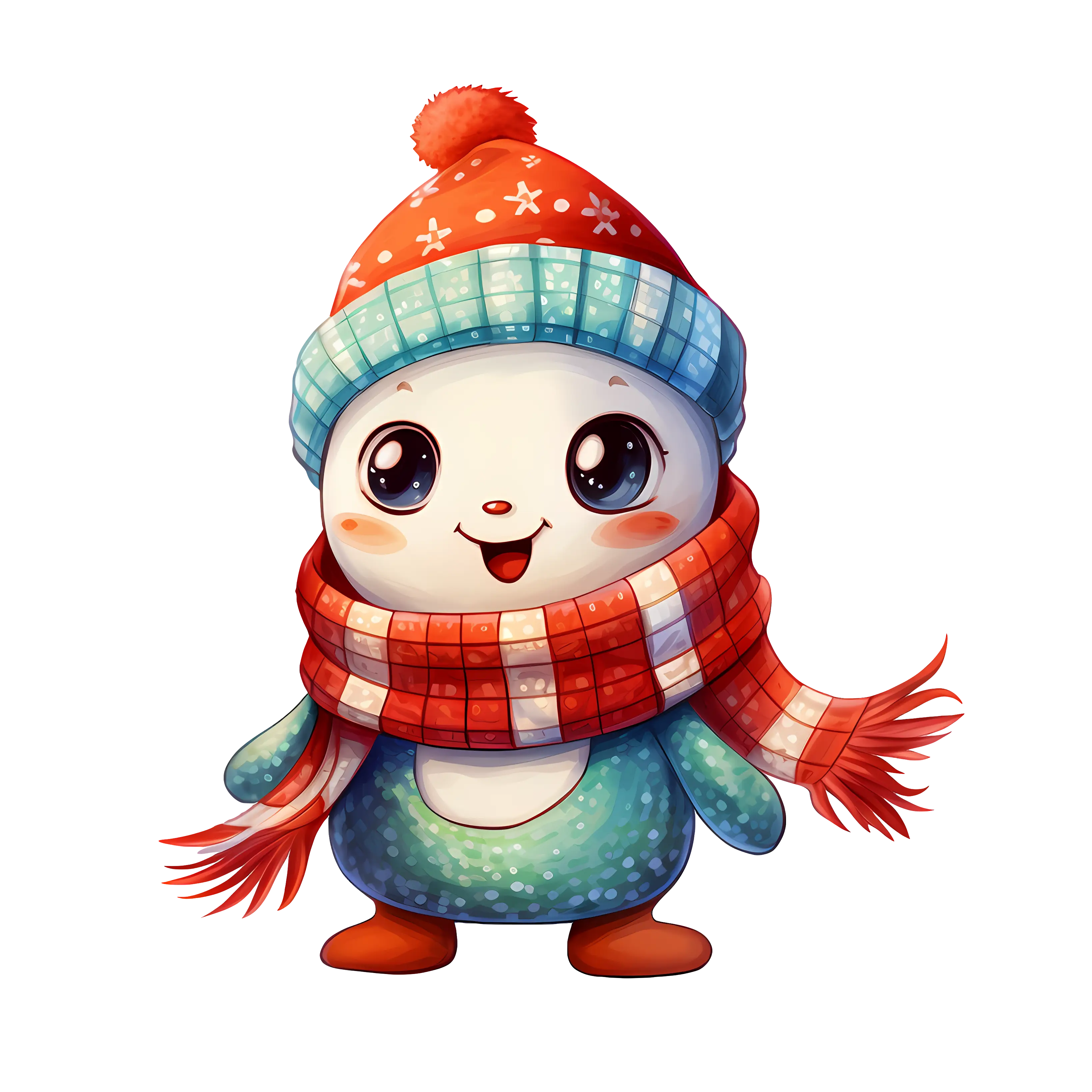Cute Creature with Red Scarf and Hat