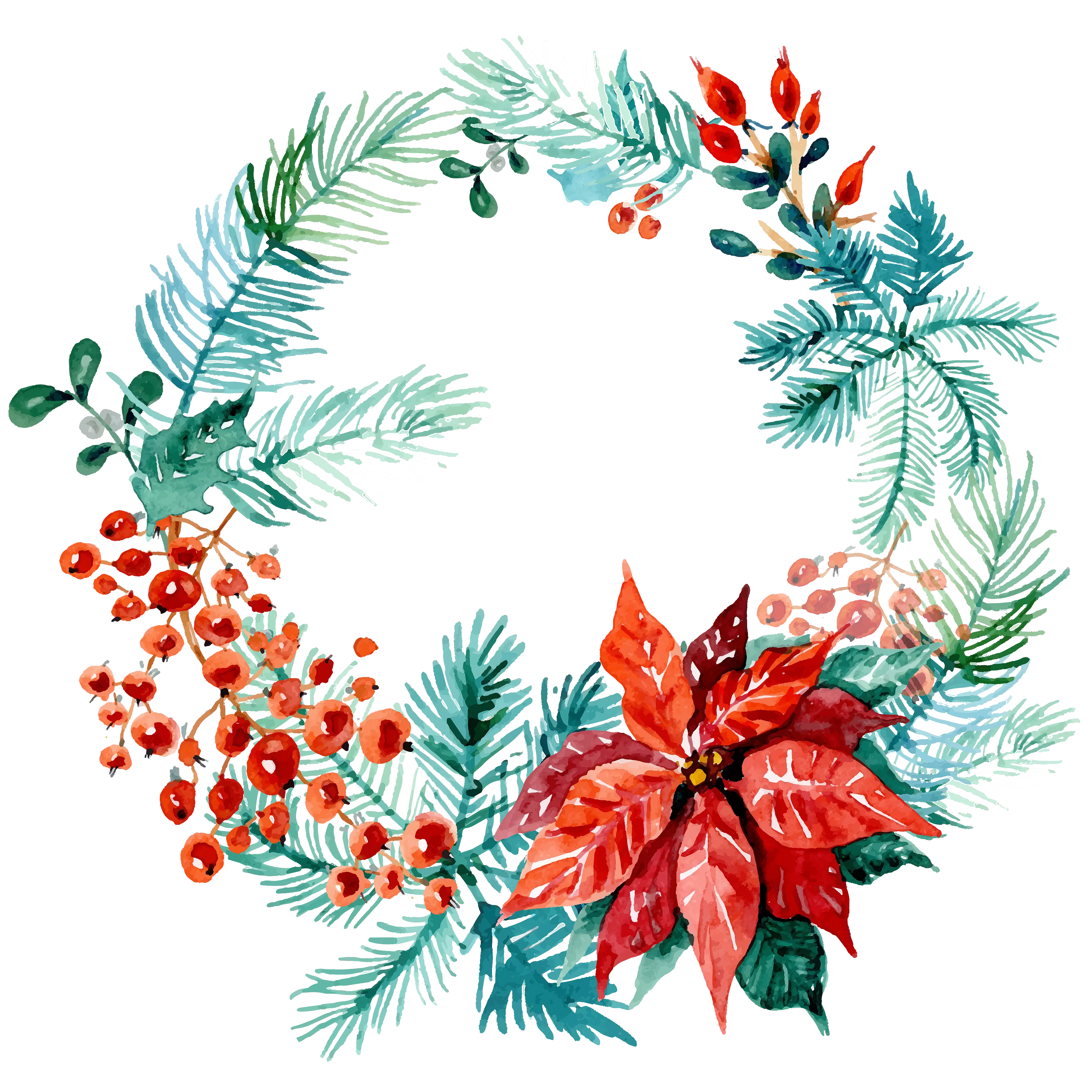Festive Christmas Wreath with Flowers and Greenery