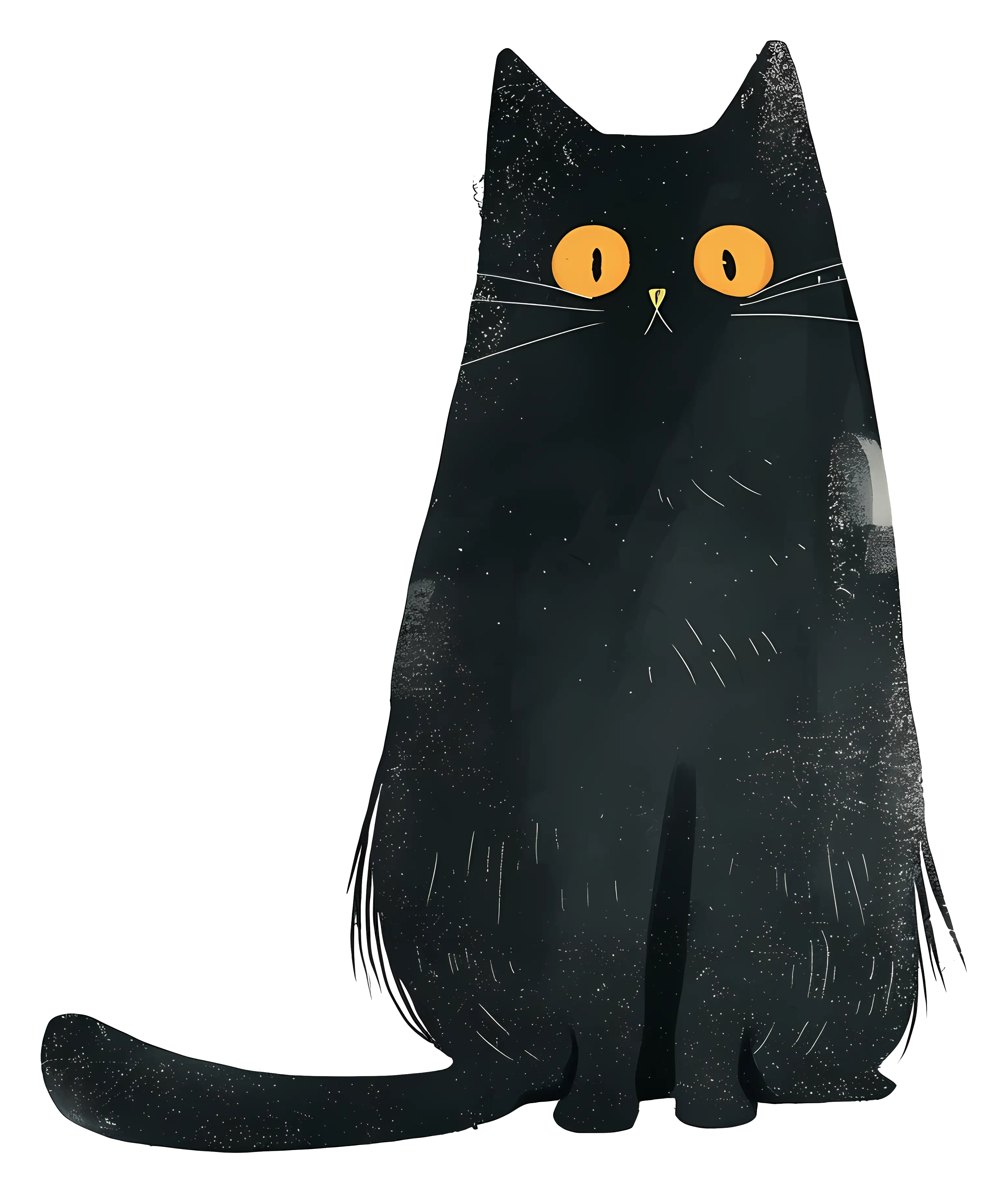Black Cat Illustration with Orange Eyes in a Halloween Style