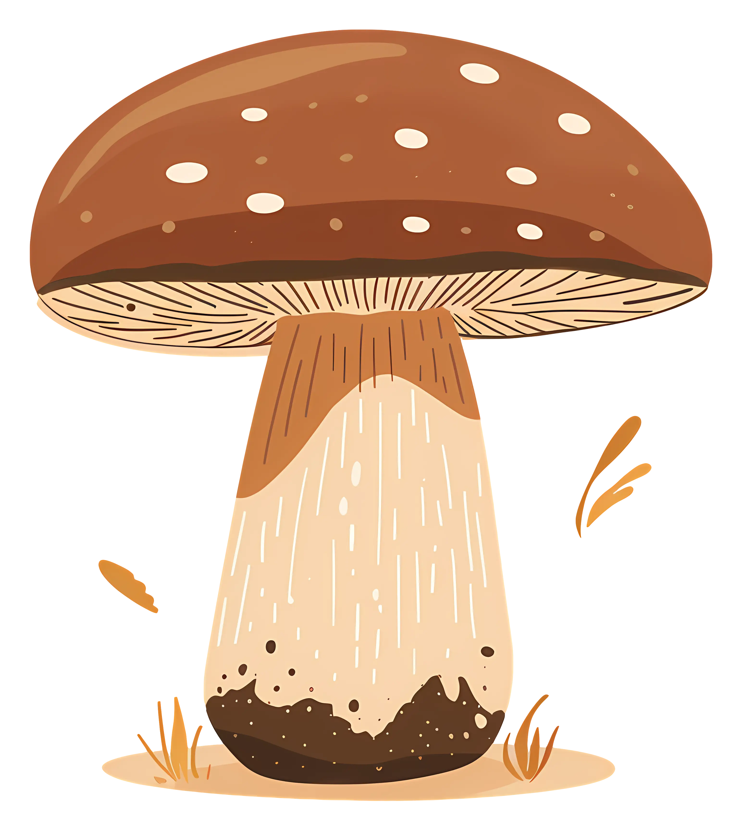 Brown Mushroom Illustration with Dotted Cap