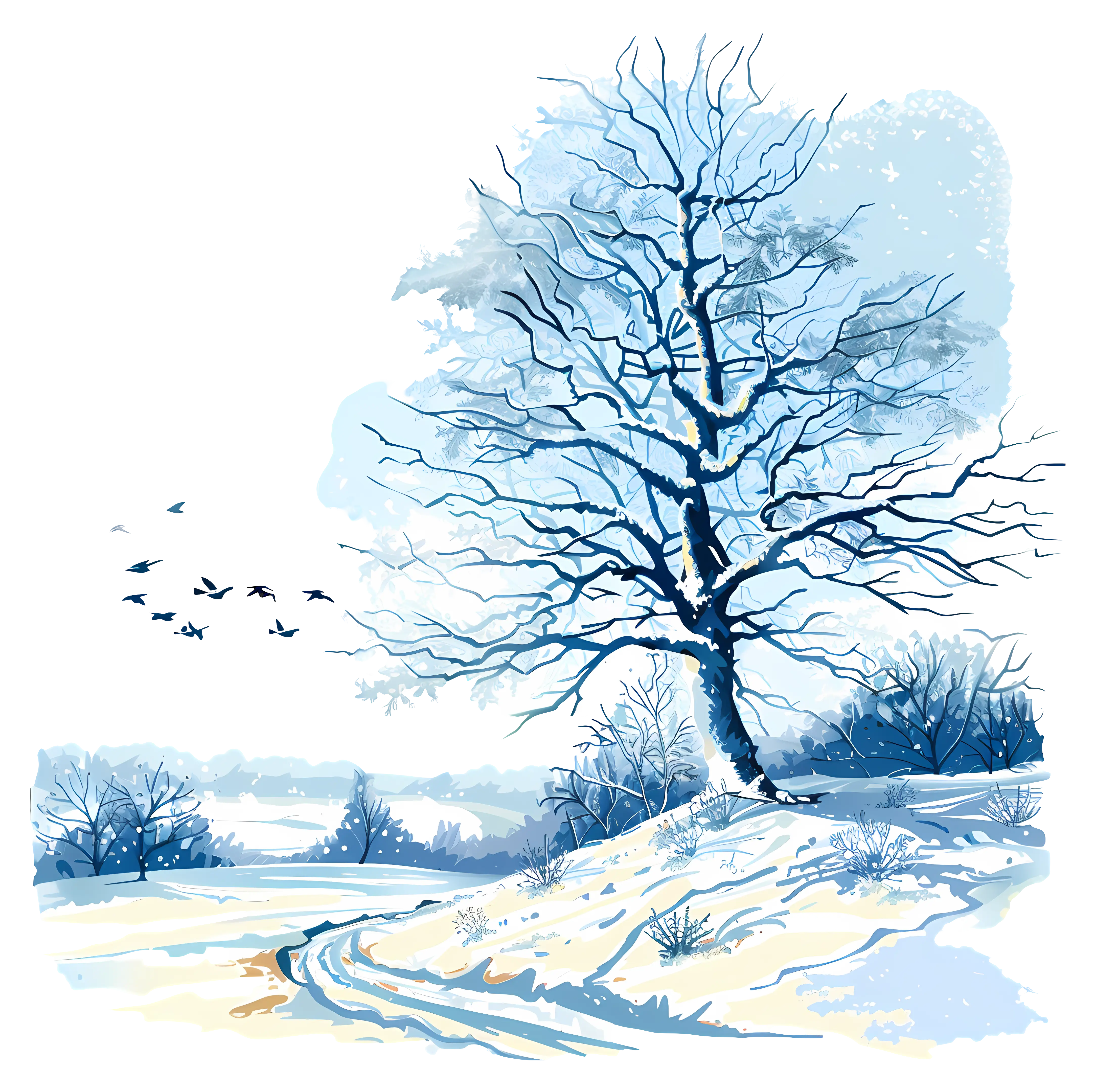 Winter Tree in Snowy Landscape