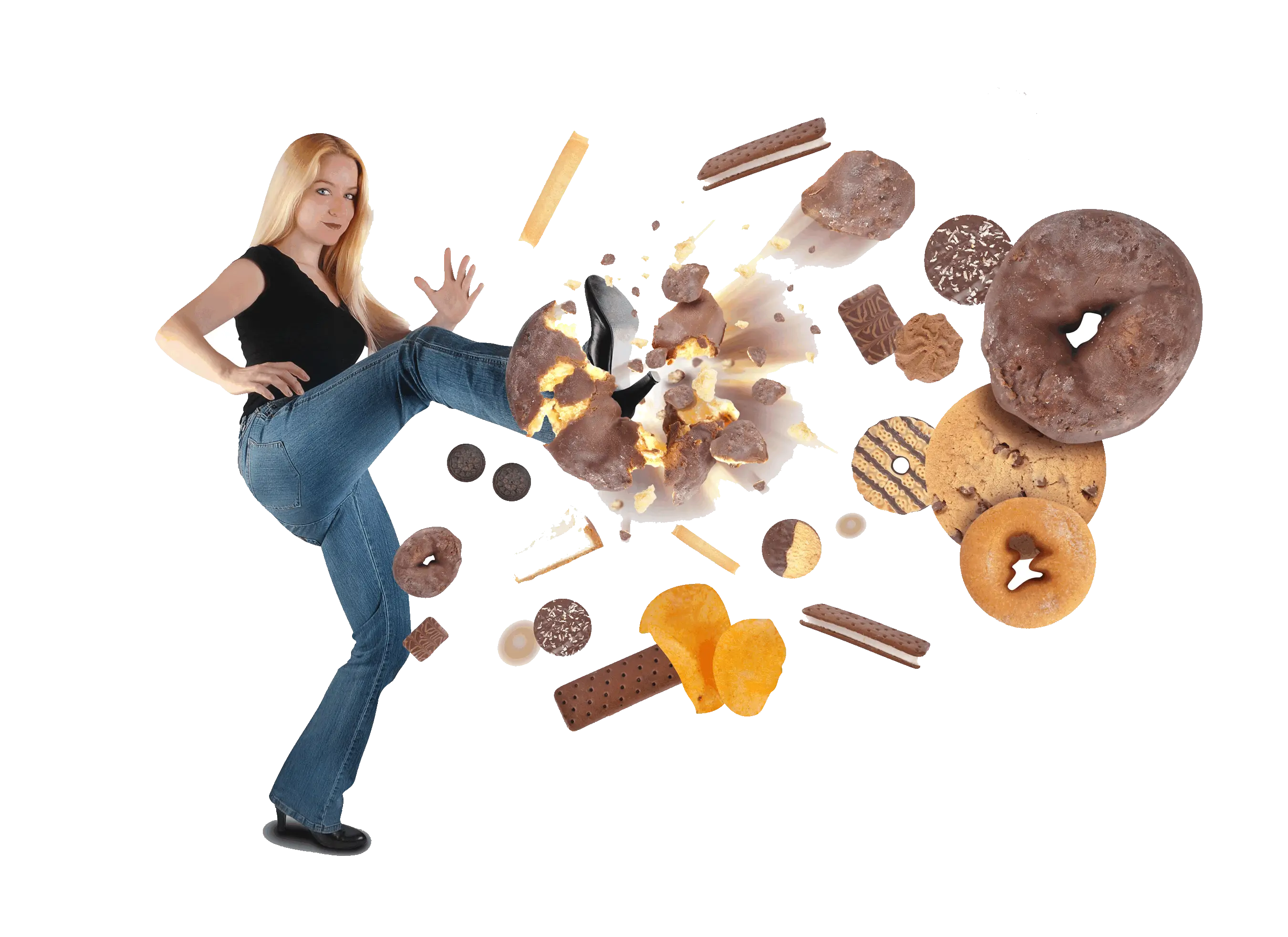 Woman Kicking Junk Food