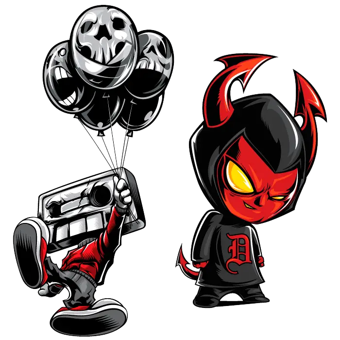 Cartoon Devil with Balloons