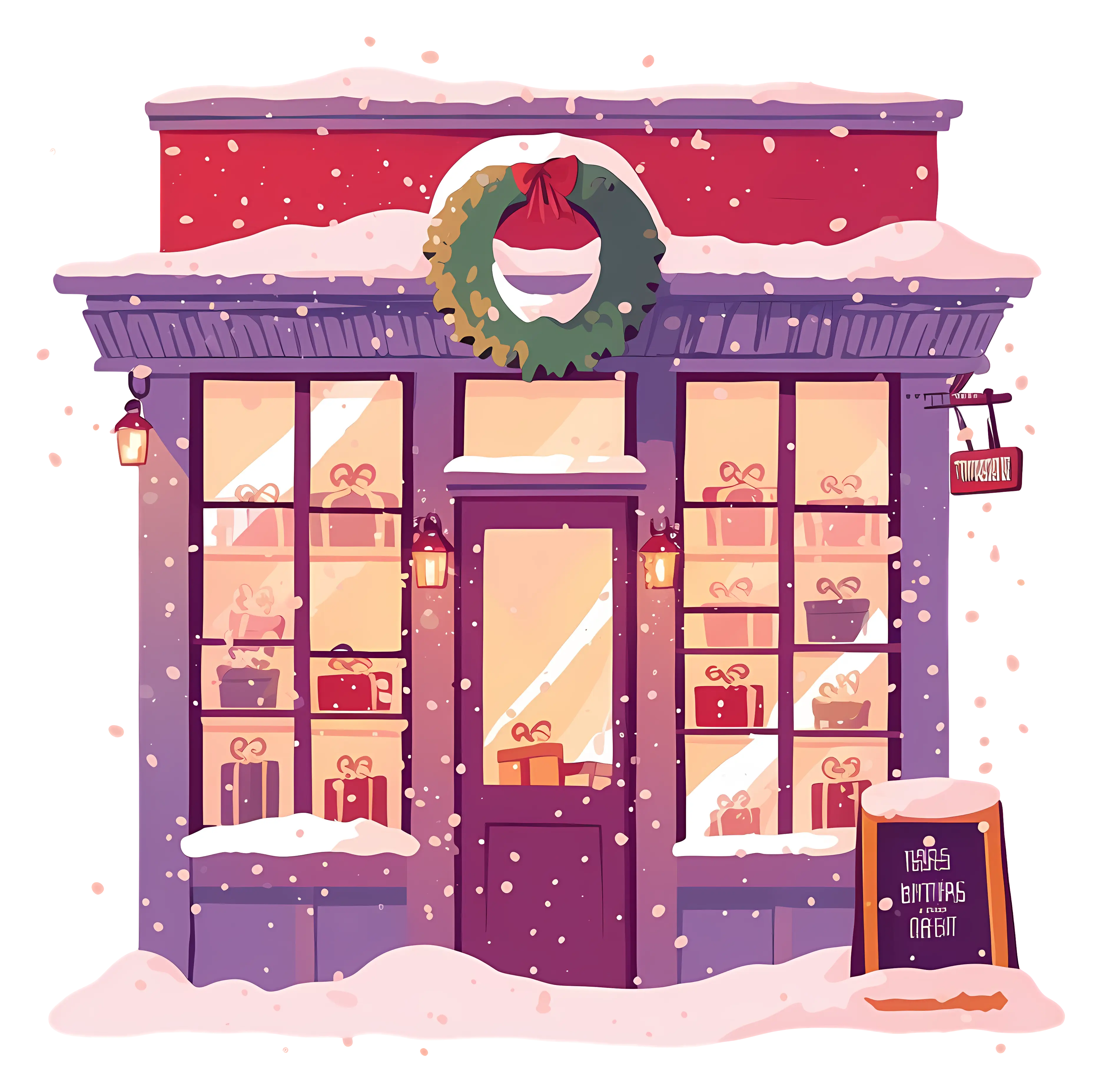 Snowy Christmas Gift Shop Front