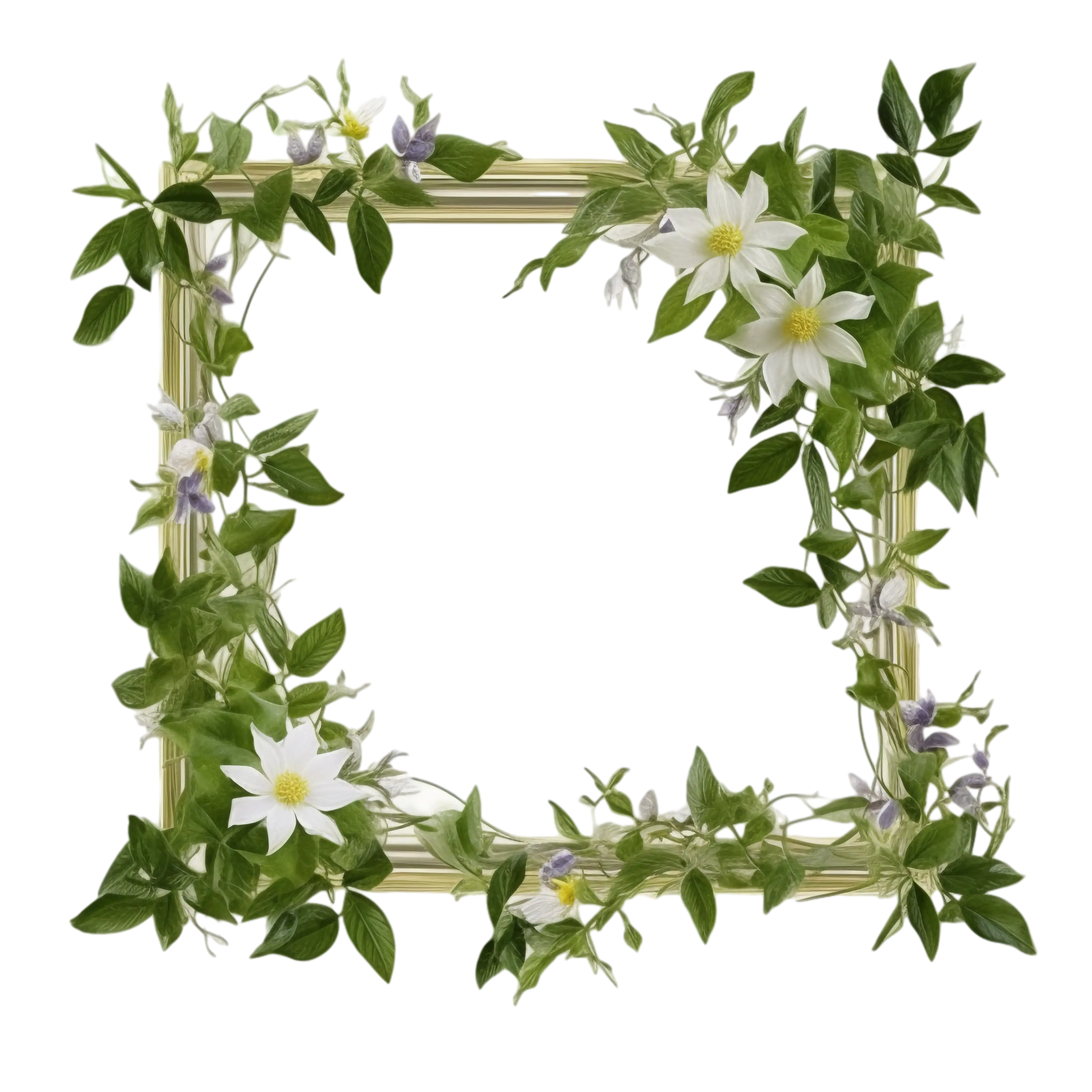 Decorative Floral Frame with Leaves and Flowers