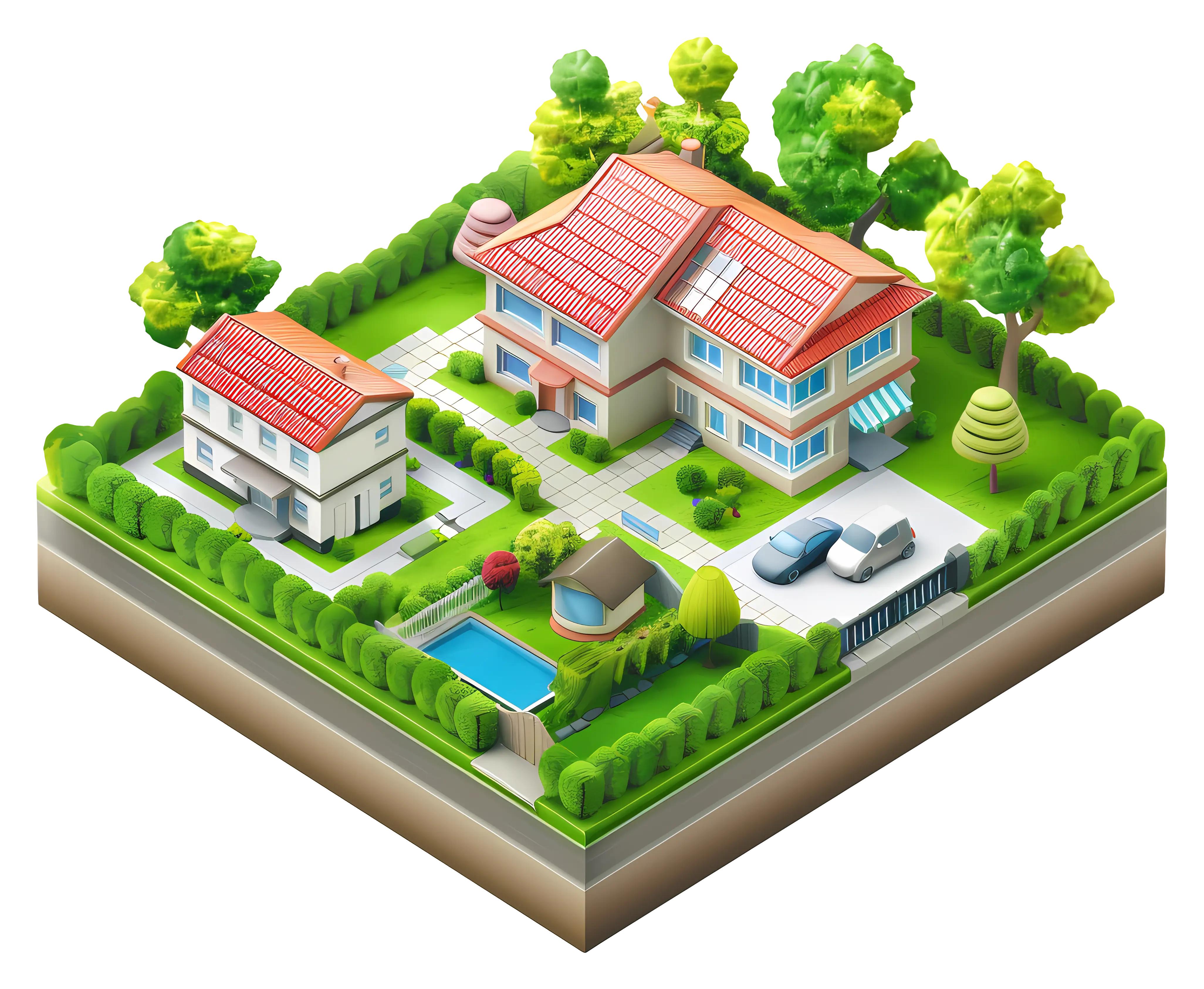 Isometric House Compound with Garden and Pool