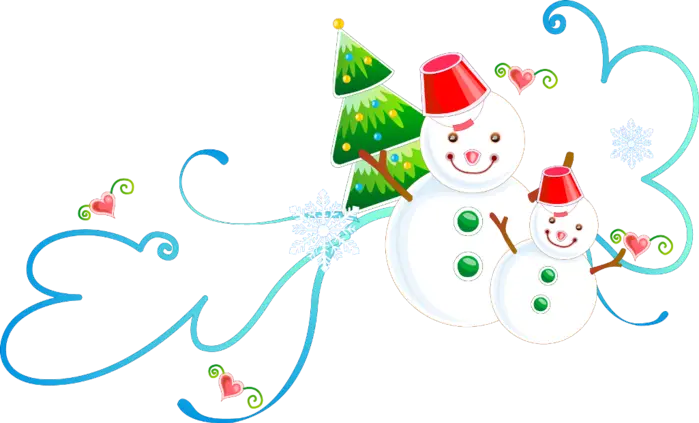 Snowmen Decoration with Festive Christmas Tree Illustration