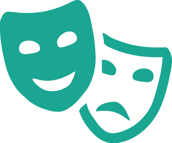 Green Comedy and Tragedy Theater Masks