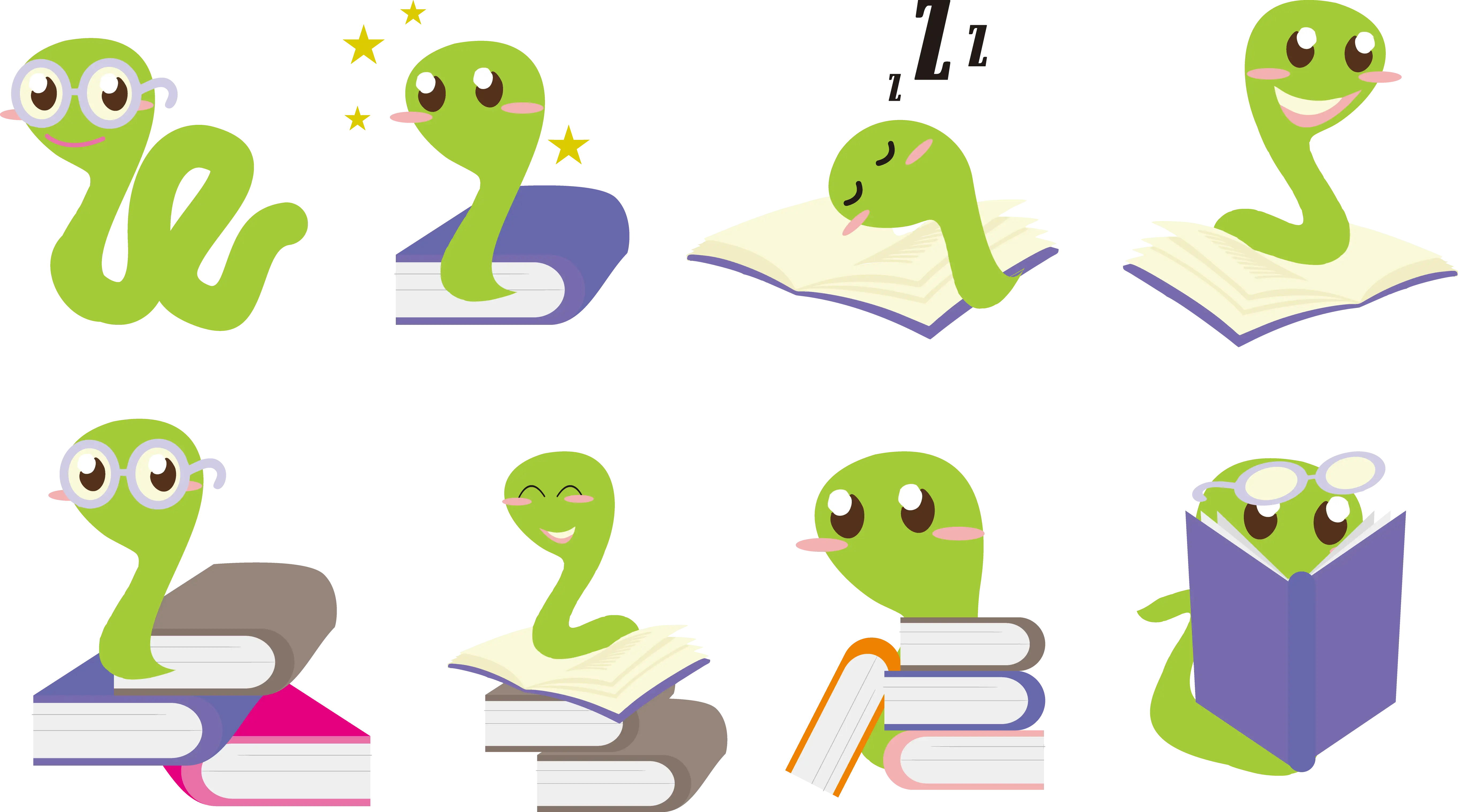 Cute Bookworm Cartoon Characters