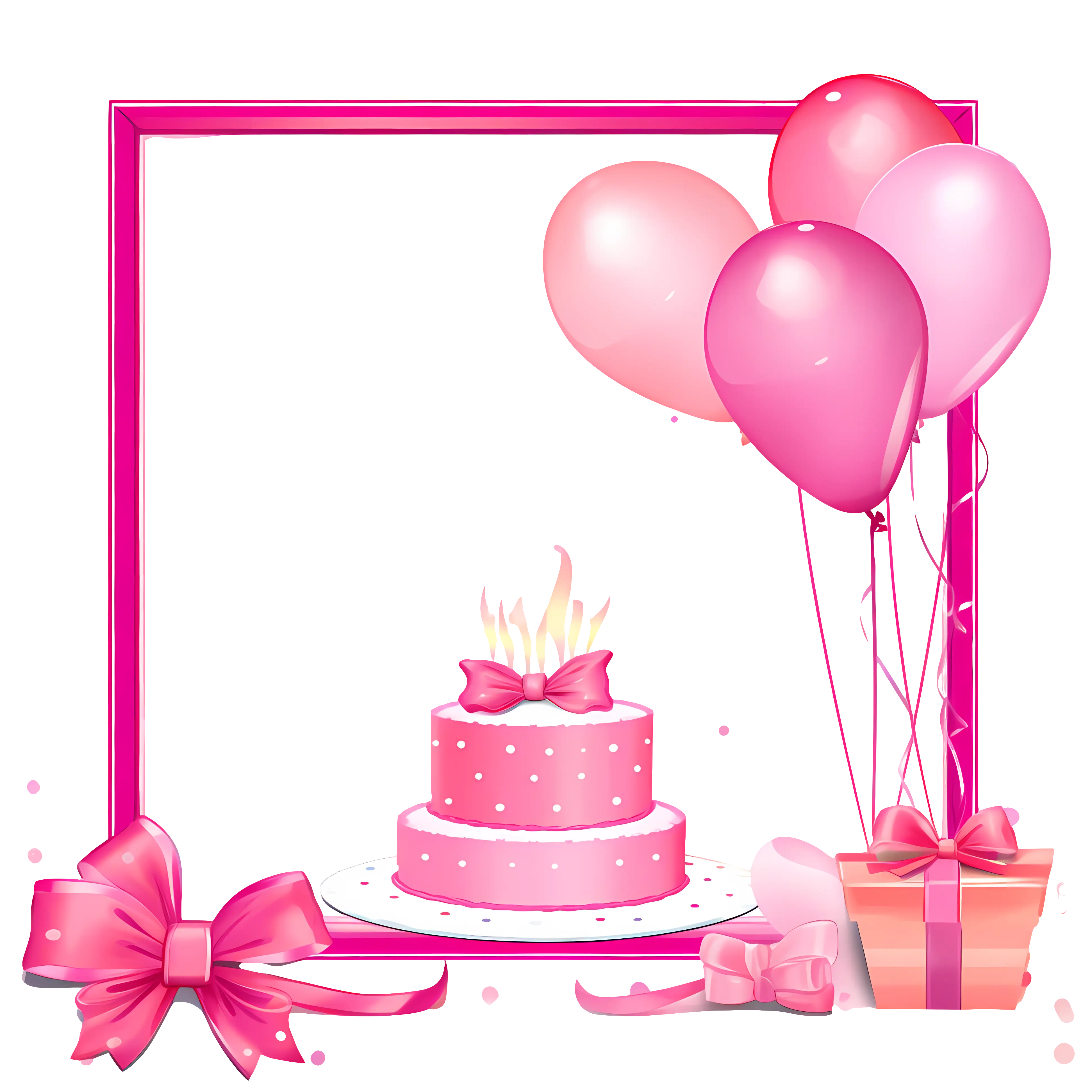 Pink Birthday Cake with Balloons and Decorations