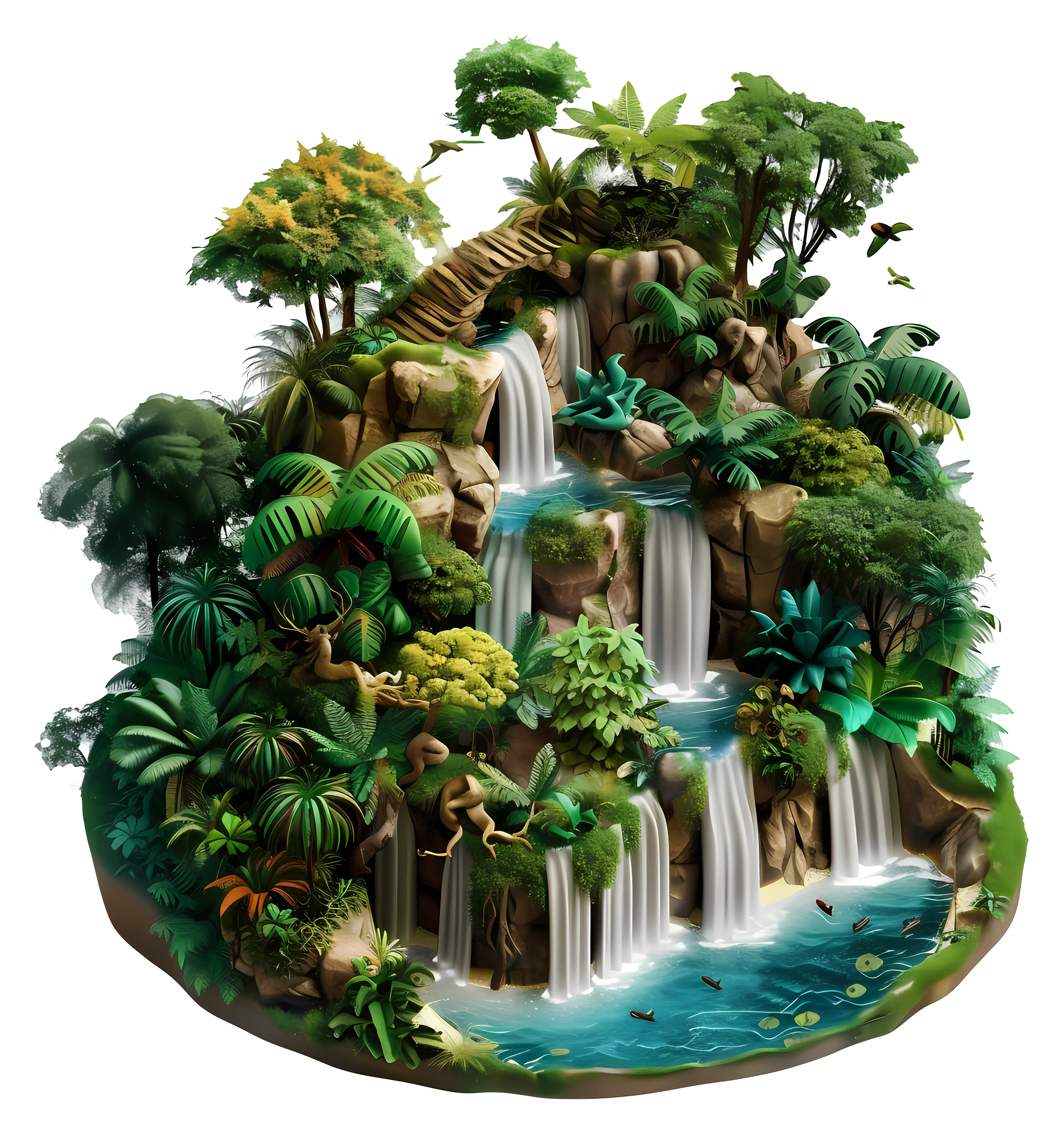 Lush Waterfall in Tropical Forest