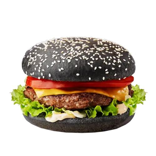 Black Gourmet Hamburger with Ingredients