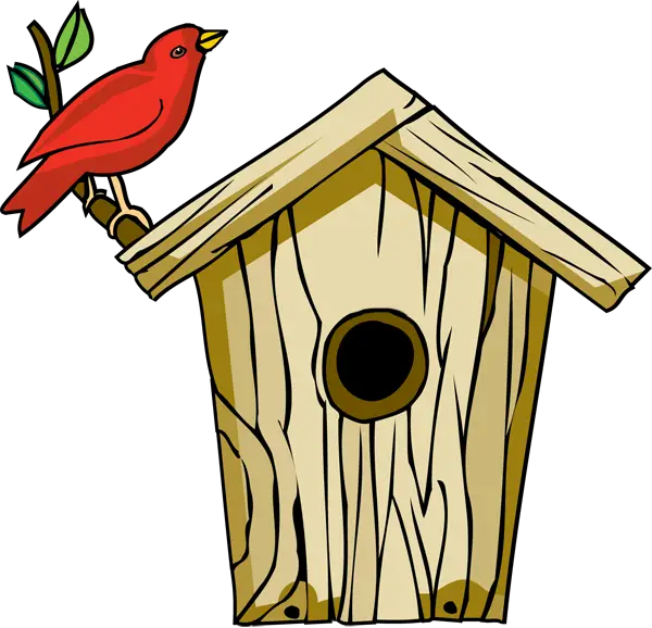 Wooden Birdhouse with Red Bird