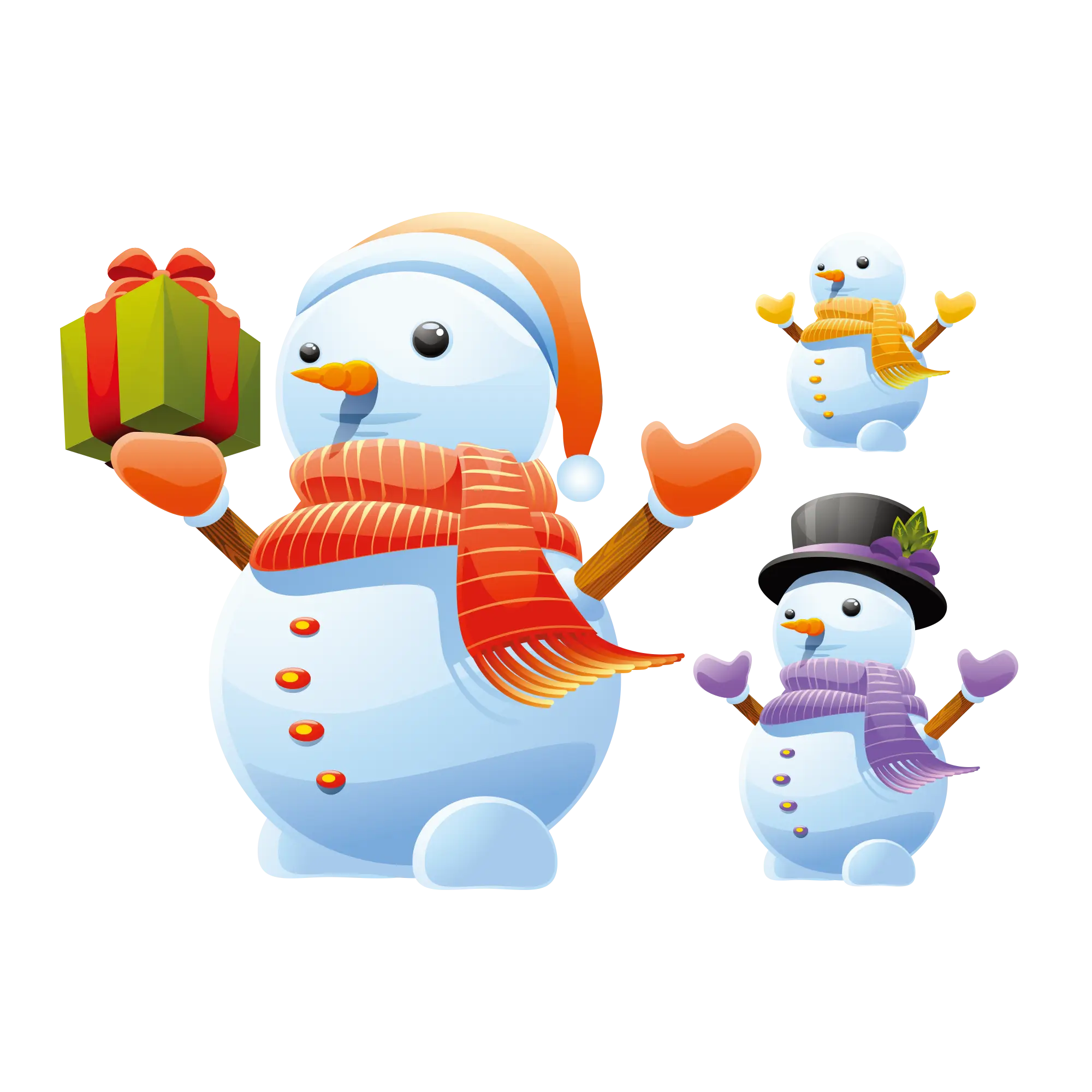Snowman with Gift in Winter Scene
