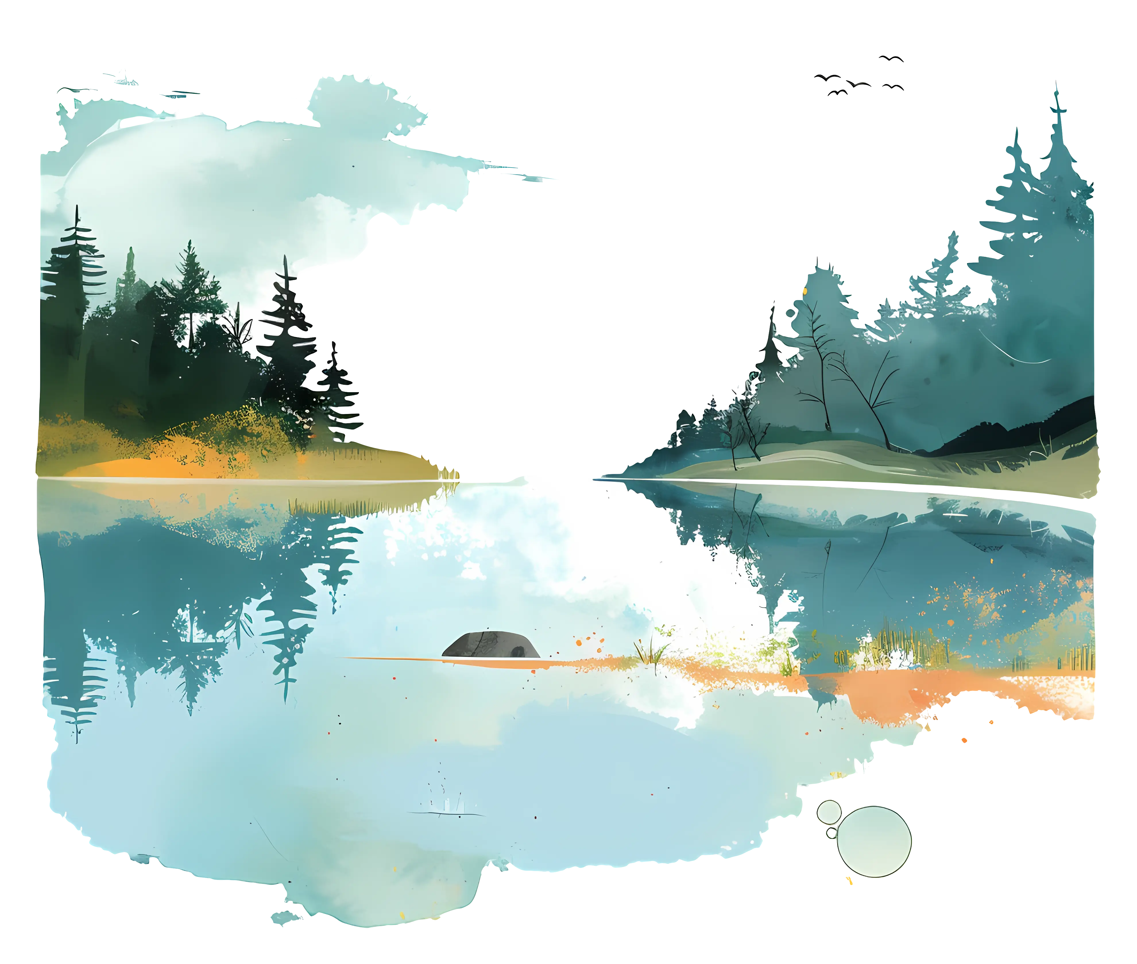 Serene Forest Landscape with Calm Lake Reflection