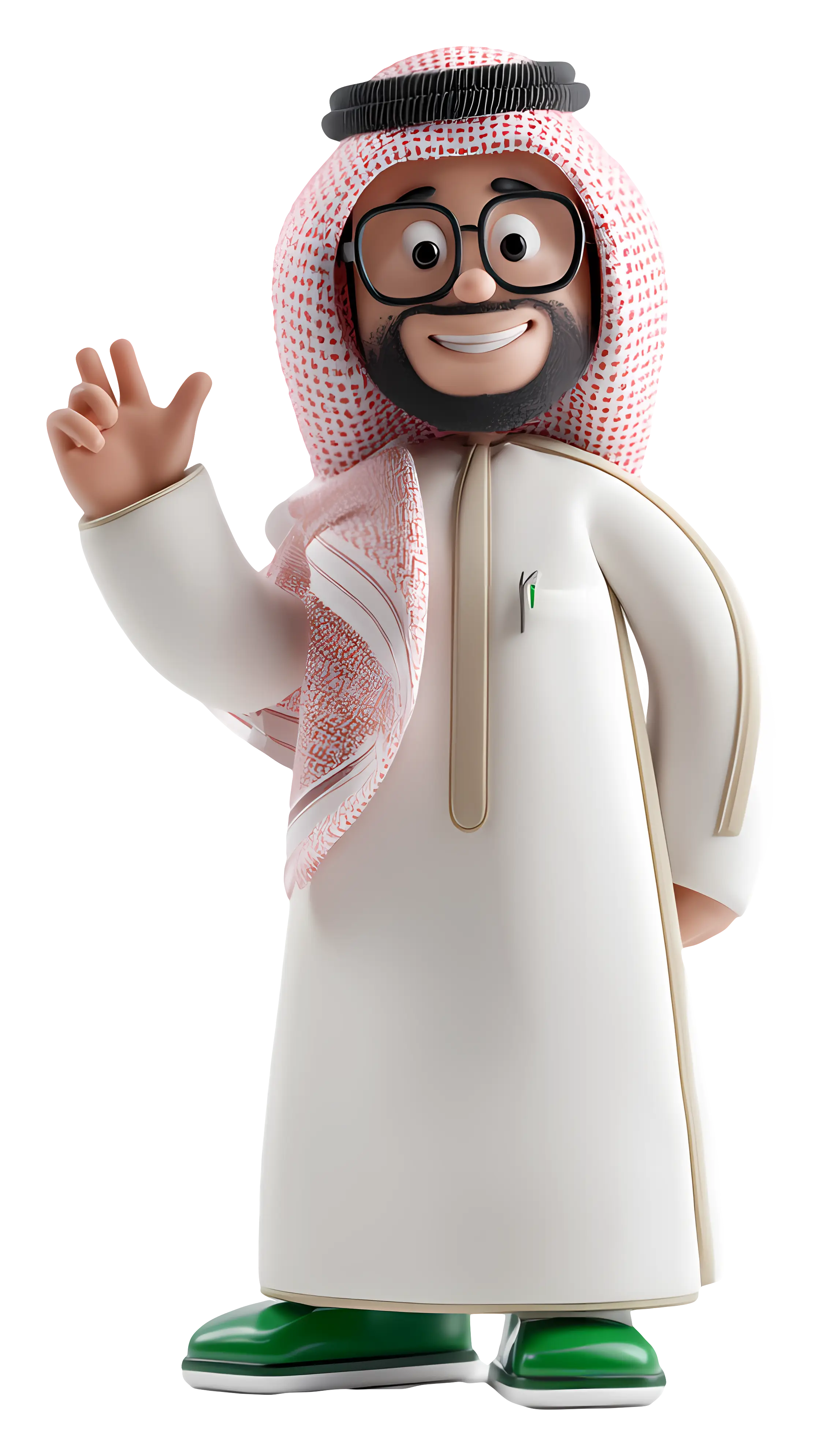 3D Cartoon Man in Traditional Attire Greeting
