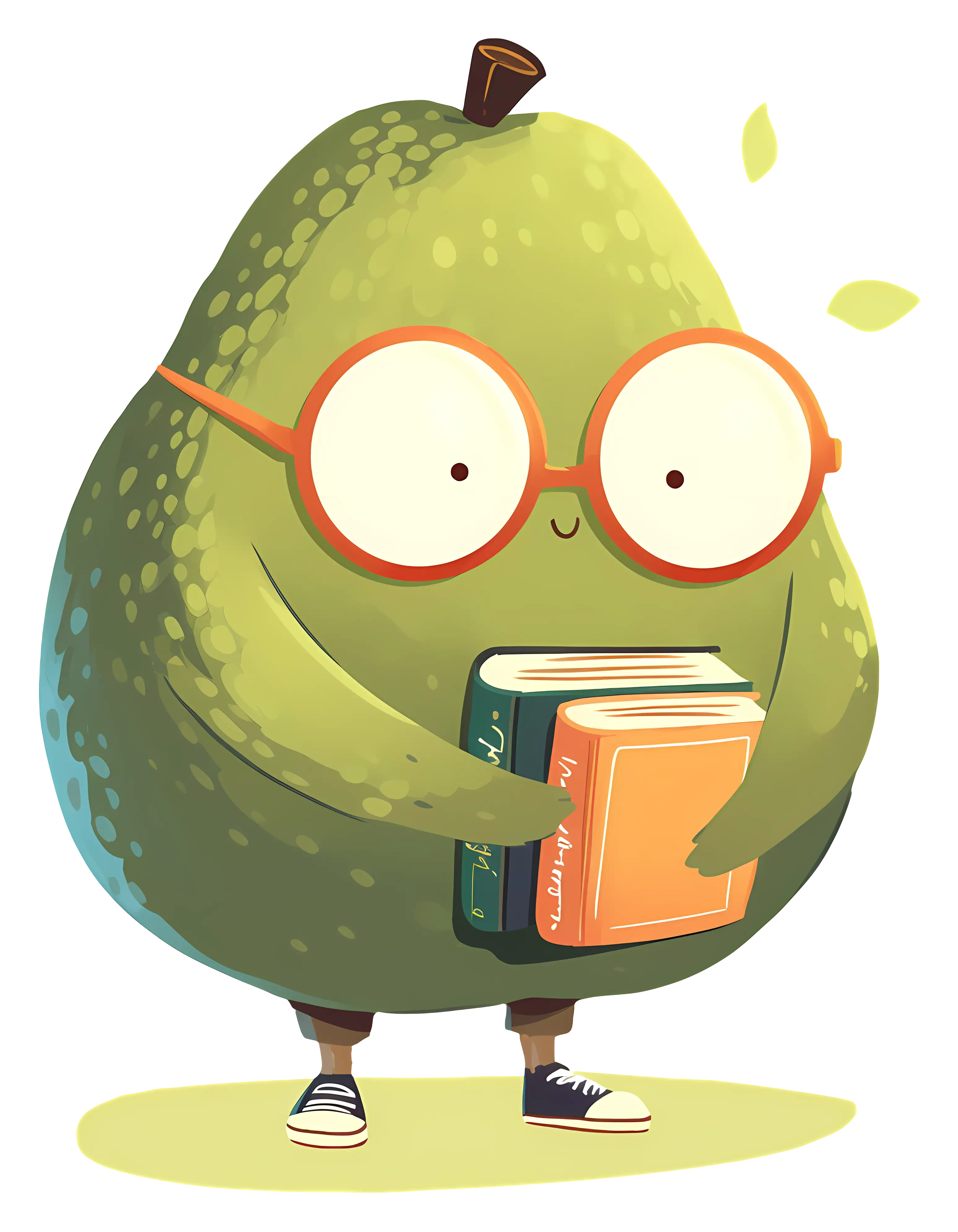 Cute Pear Character with Glasses and Books