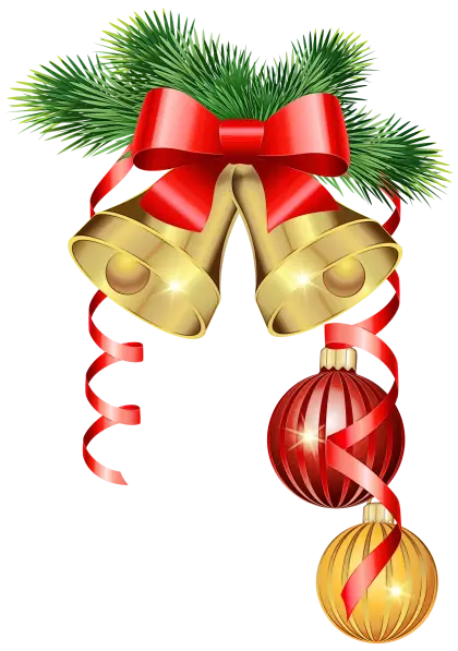 Golden Festive Bells with Ribbons and Ornaments