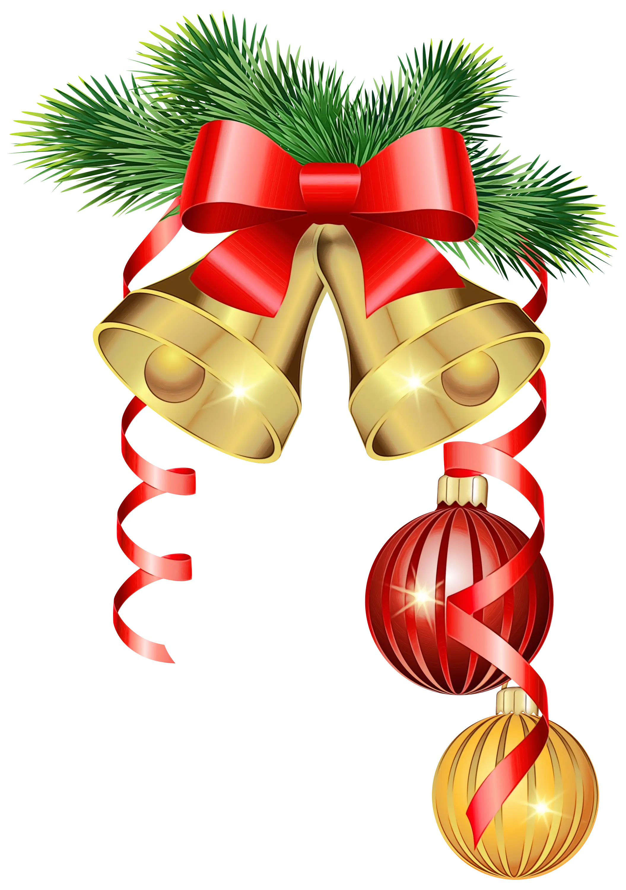 Golden Festive Bells with Ribbons and Ornaments