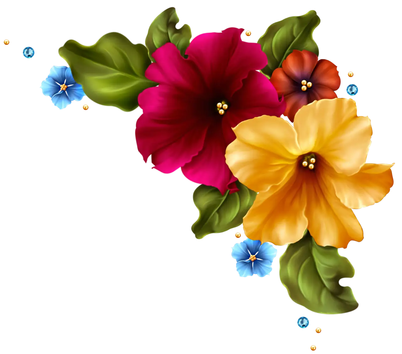 Vibrant Tropical Hibiscus Flowers with Leaves