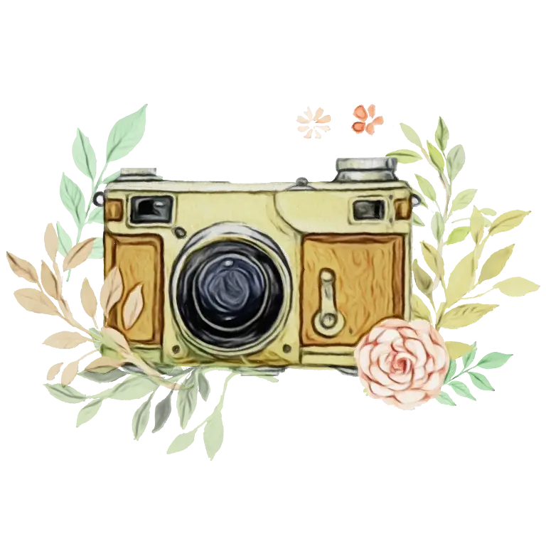 Vintage Camera Illustration with Floral Design