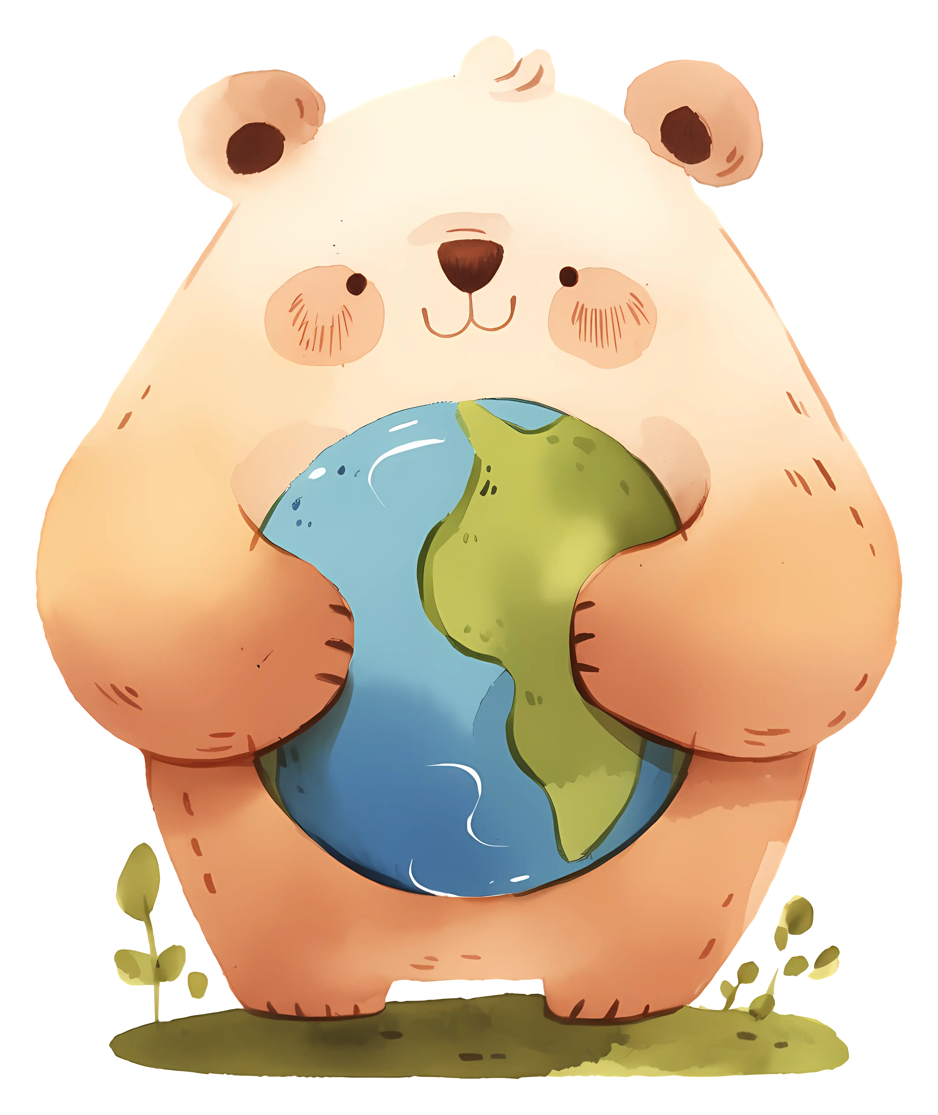 Bear Holding Earth Cartoon Illustration