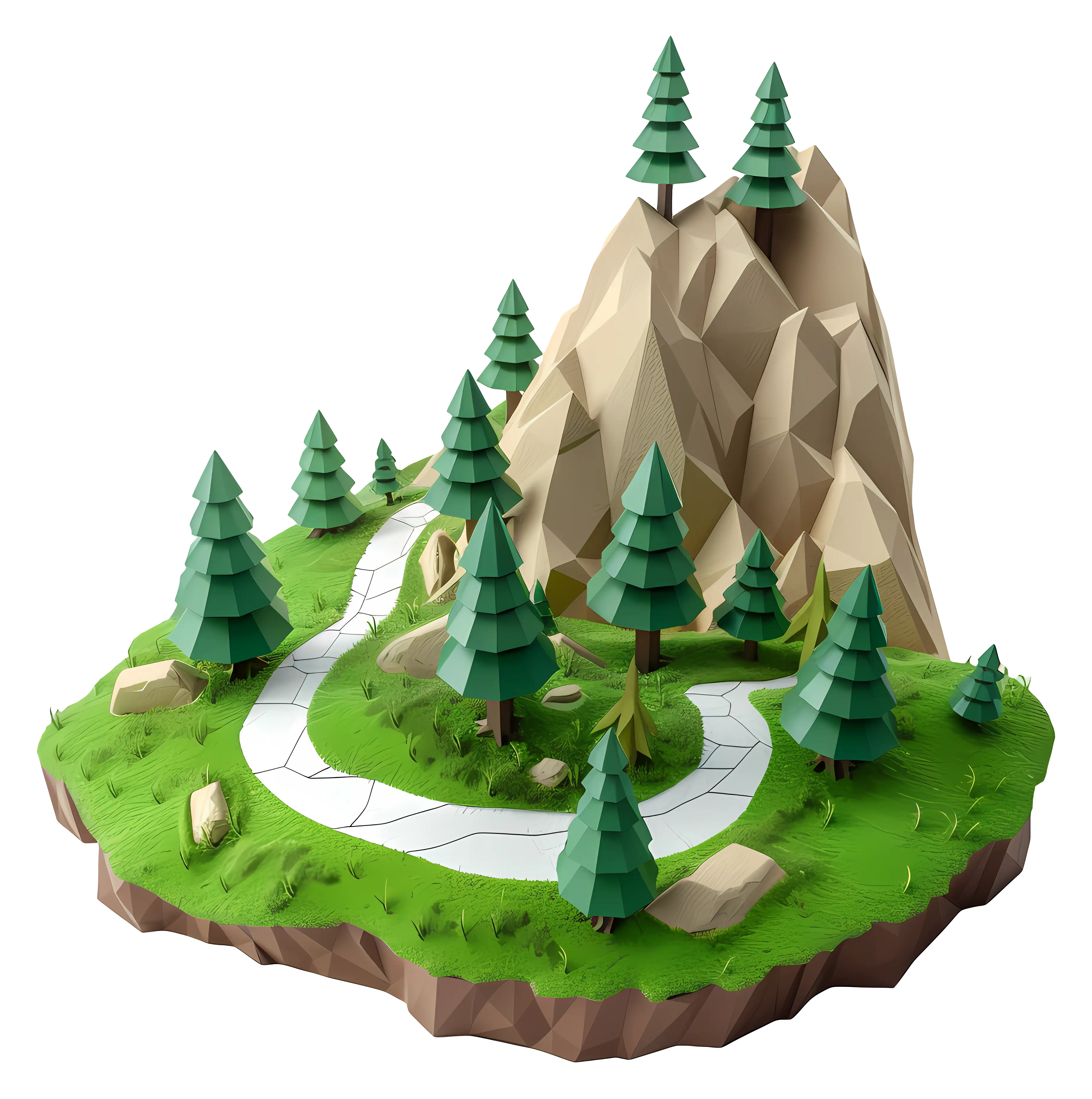 Low-Poly Mountain Island with Trees