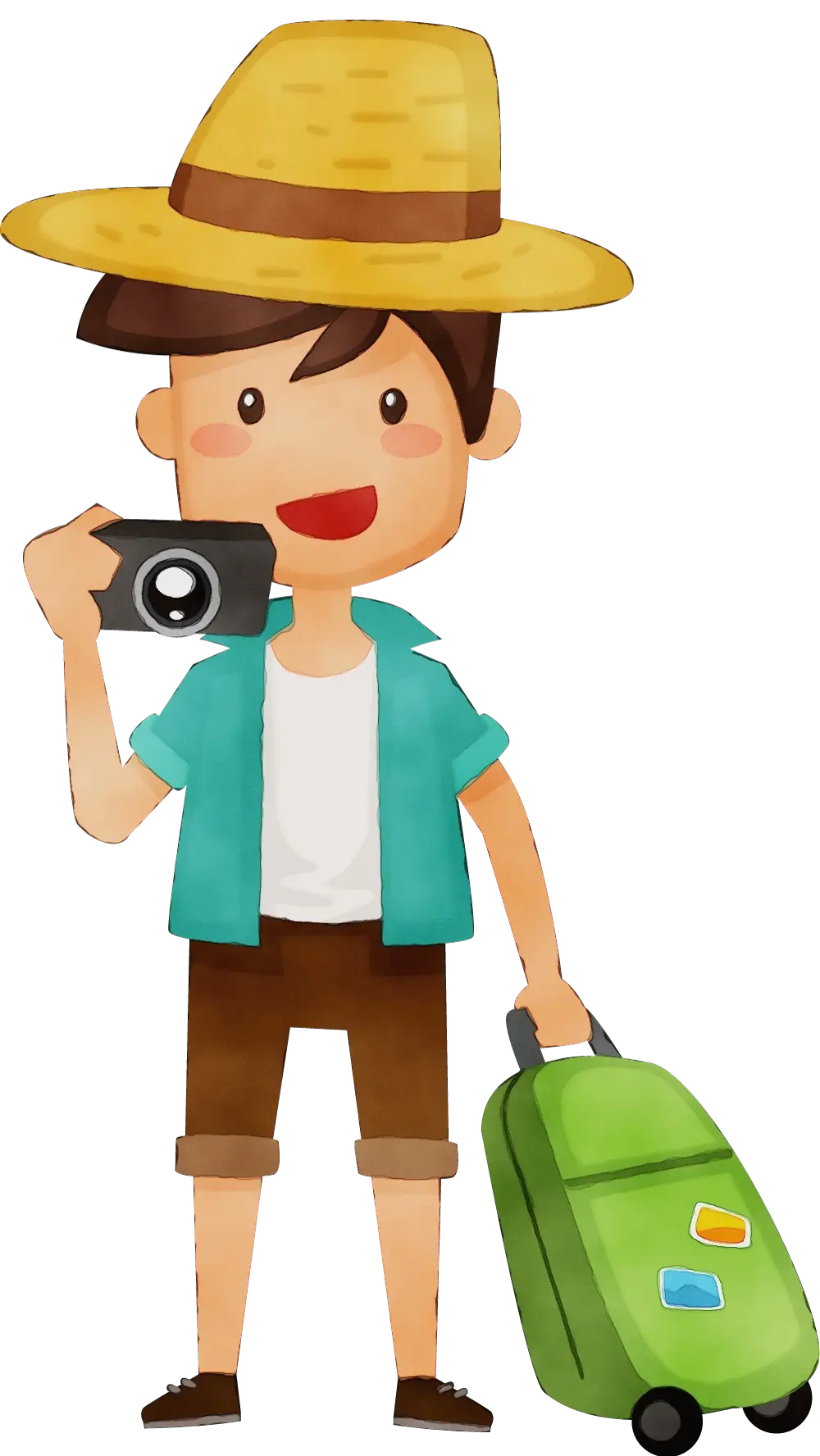 Happy Tourist with Camera and Suitcase