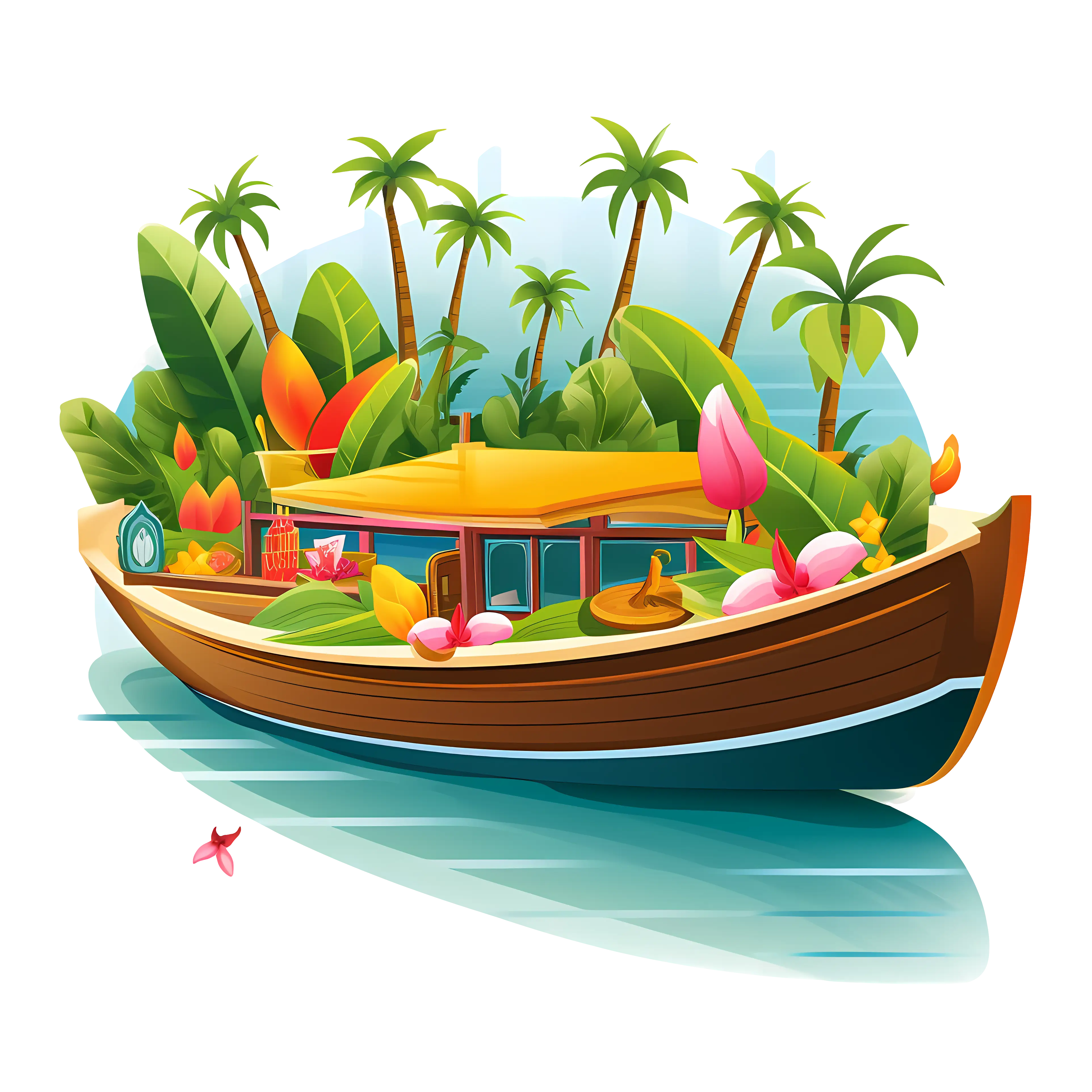 Scenic Houseboat with Tropical Background