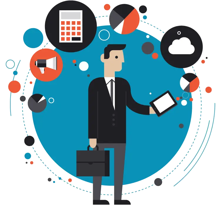 Businessman Illustration with Office Icons