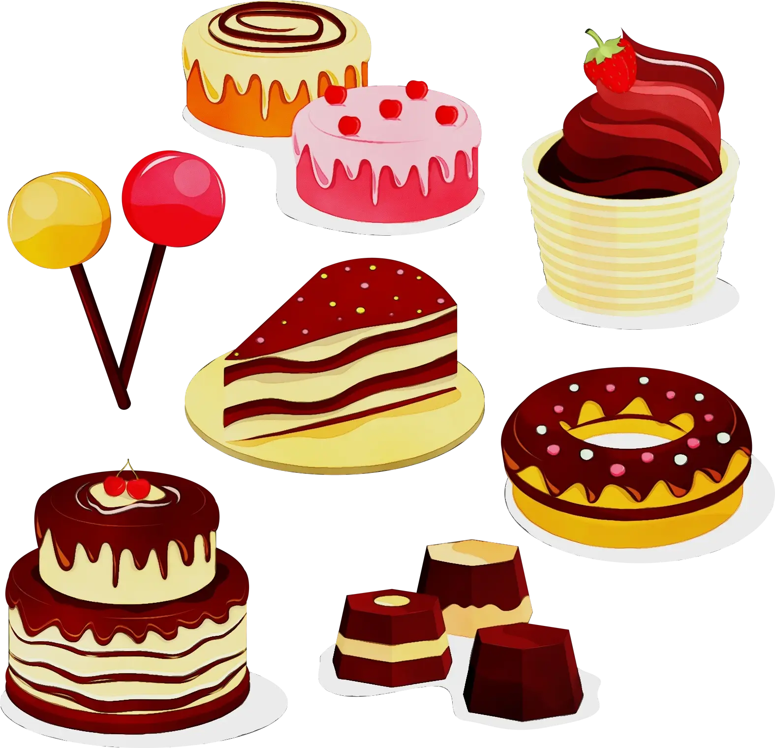 Assorted Delicious Desserts in Cartoon Style