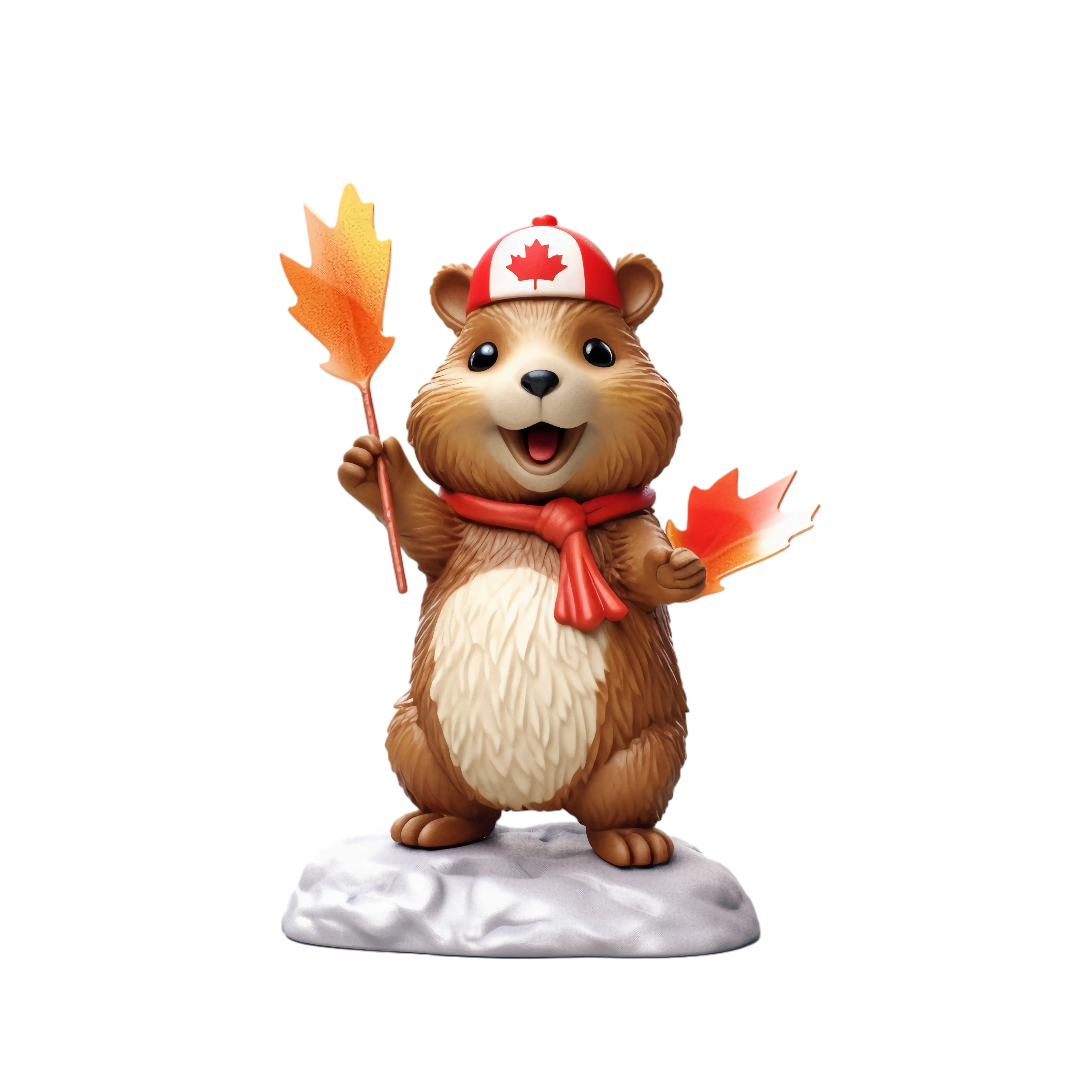 Cute Beaver with Maple Leaf Hat