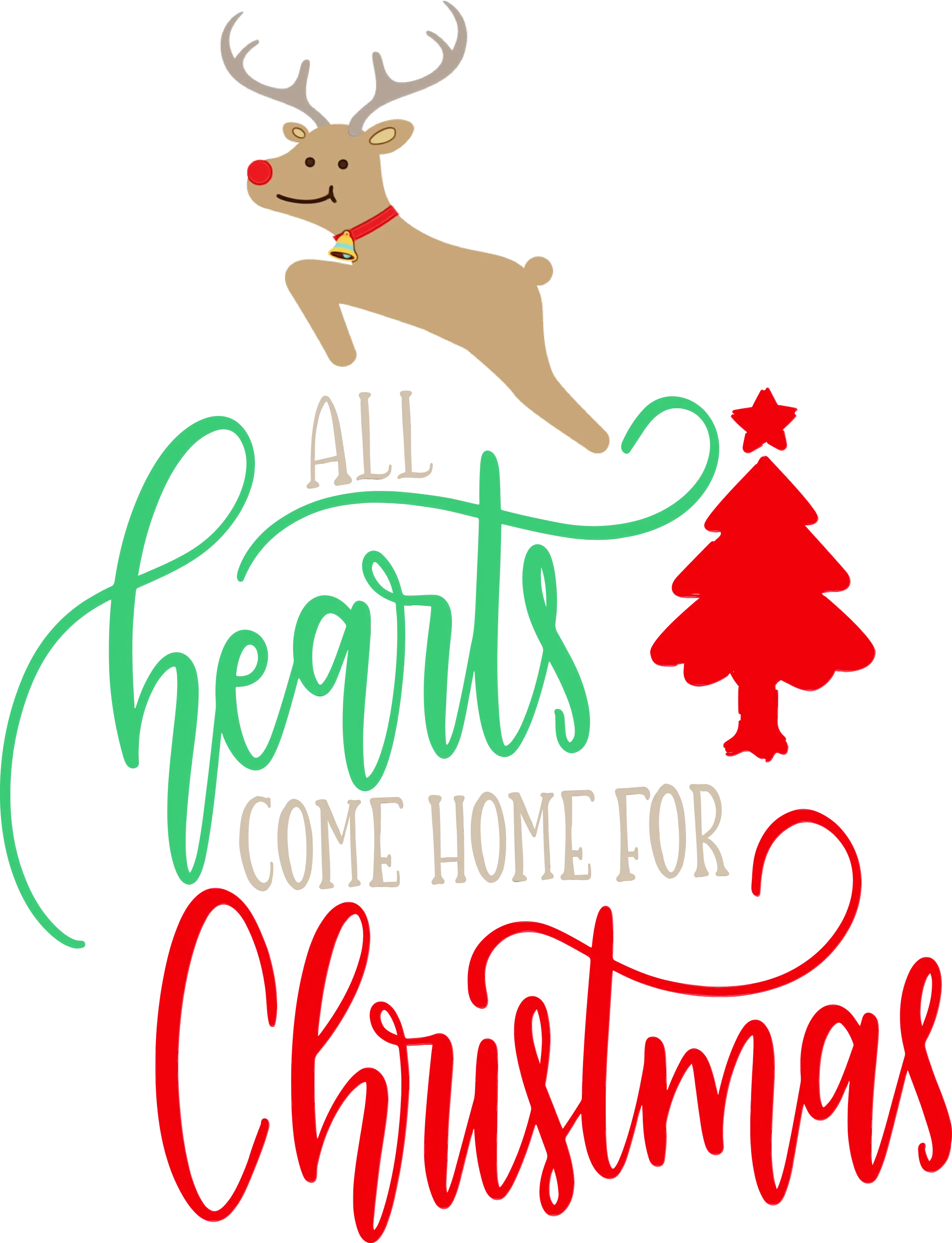 Christmas Typography with Red Tree and Reindeer