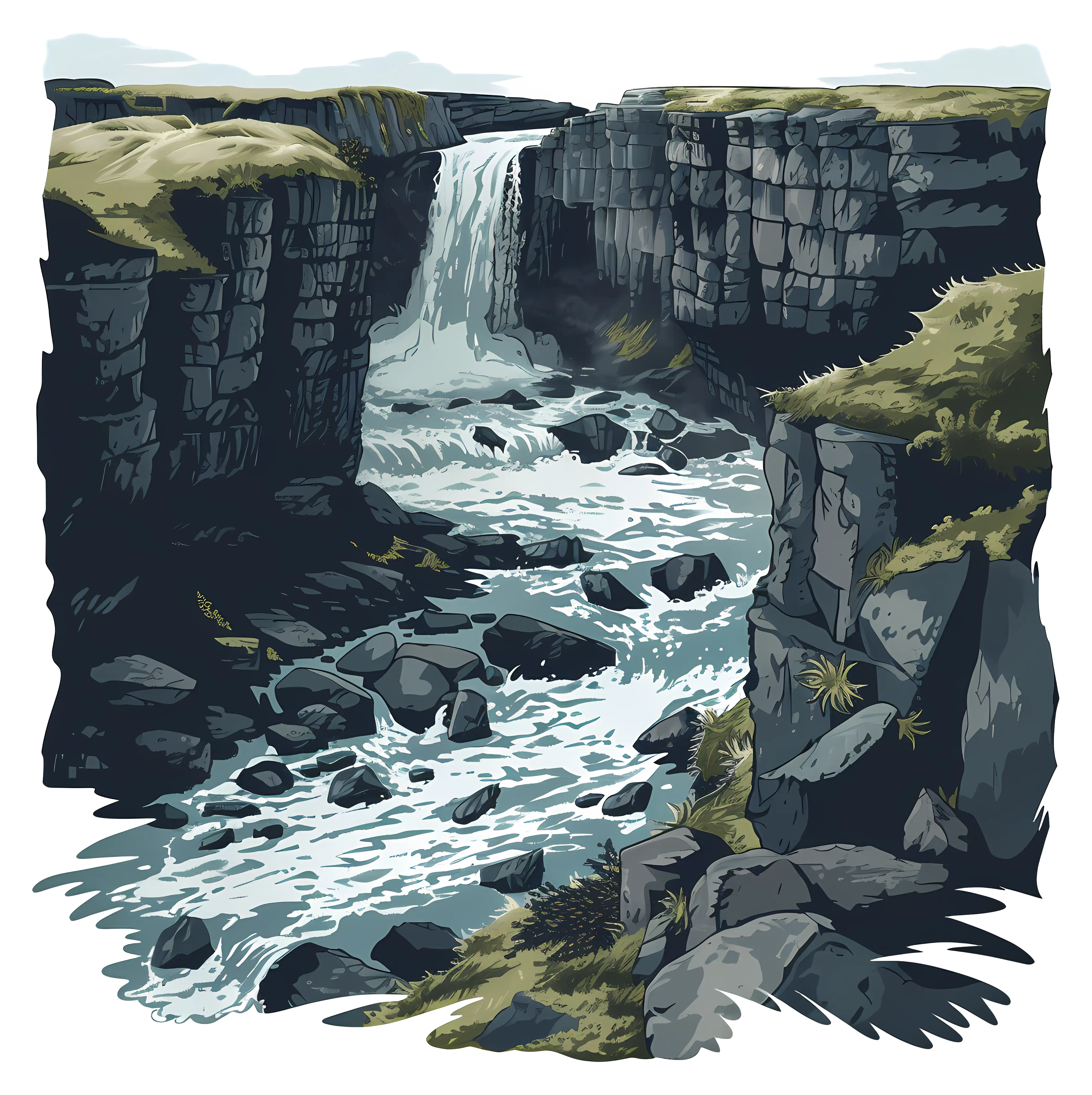 Scenic Waterfall and Rocks