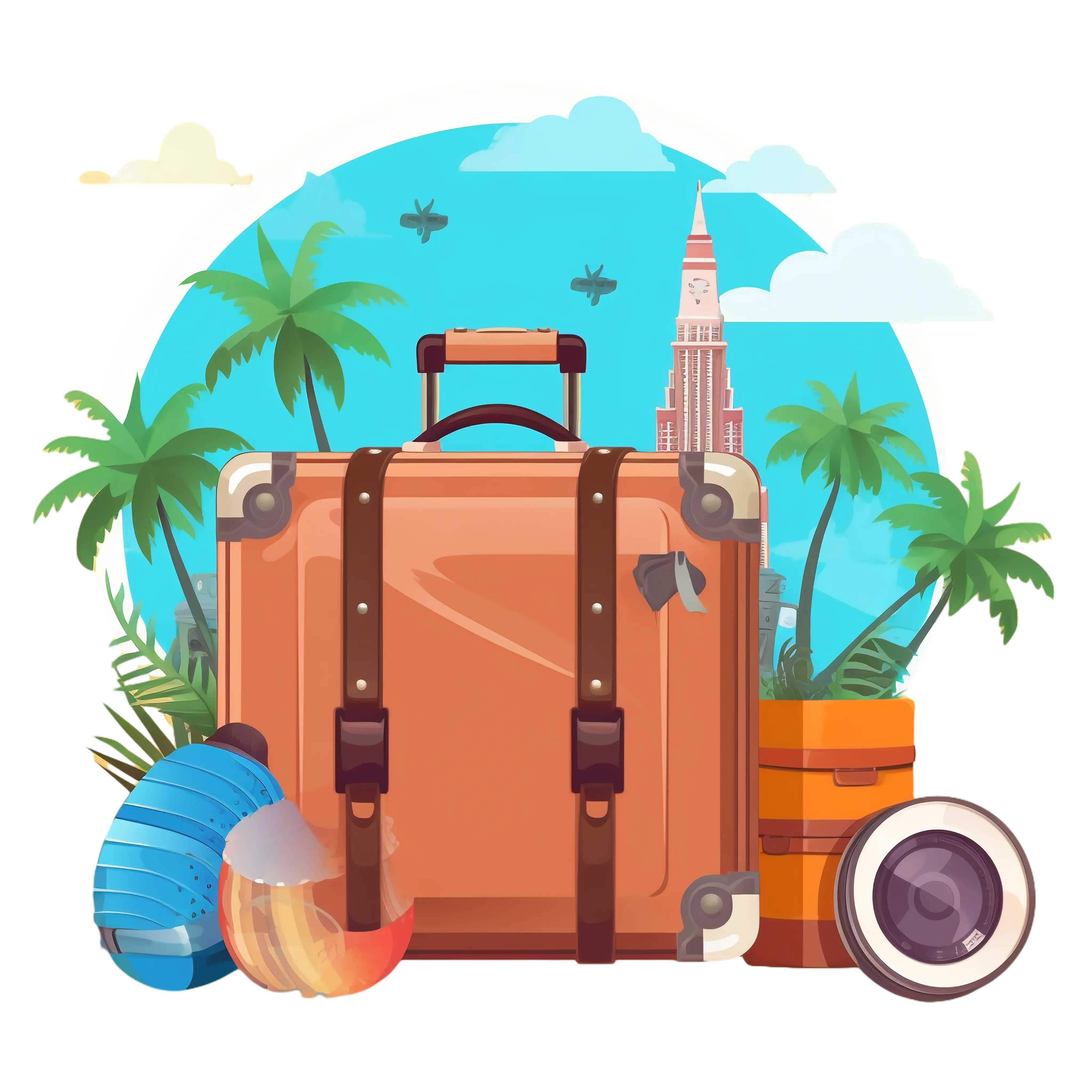 Travel Suitcase with Tropical Pictorial Background