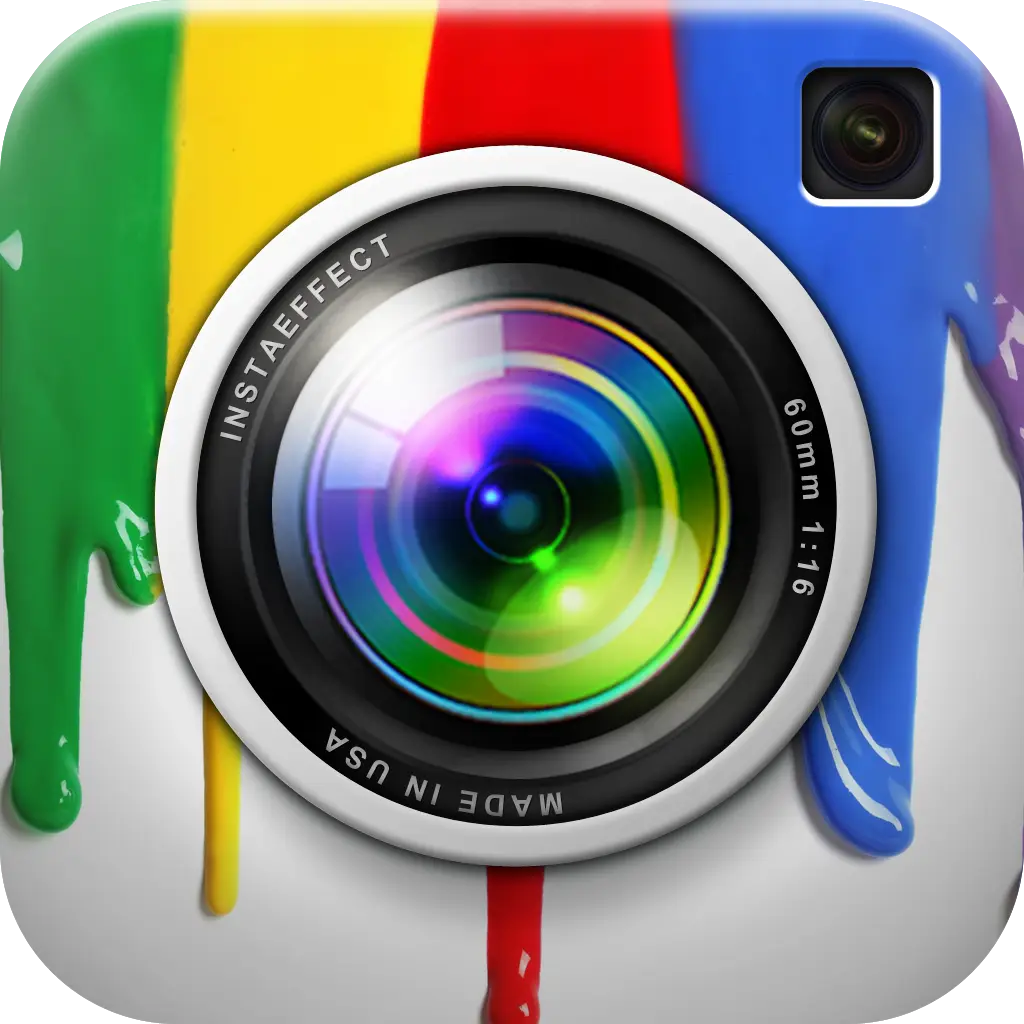 Colorful Camera Icon with Dripping Paint