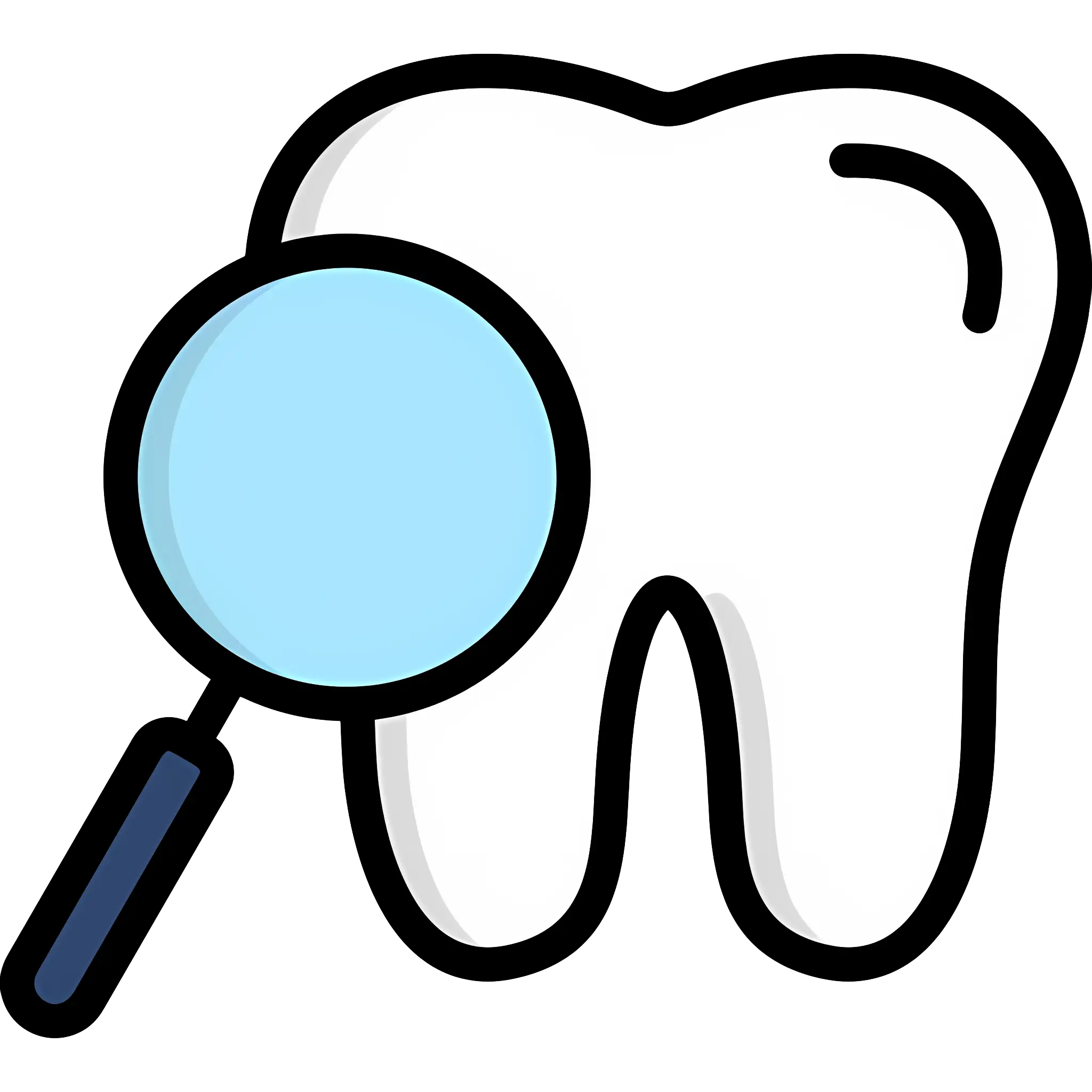 Tooth Icon with Magnifying Glass for Dental Illustration