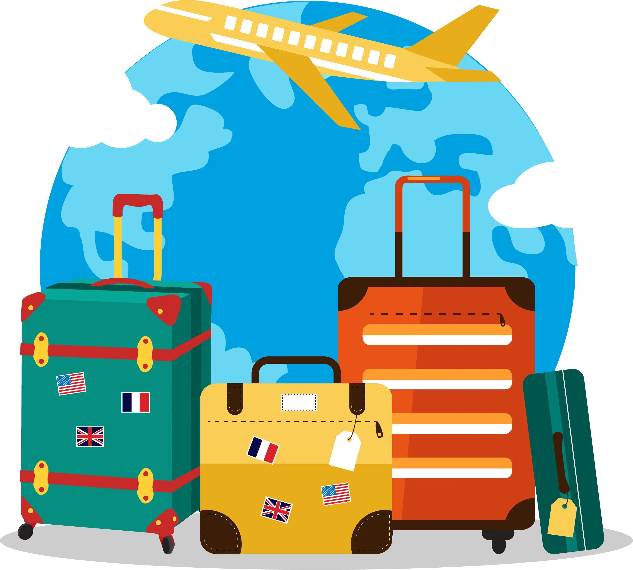 Colorful Luggage with Airplane and Globe