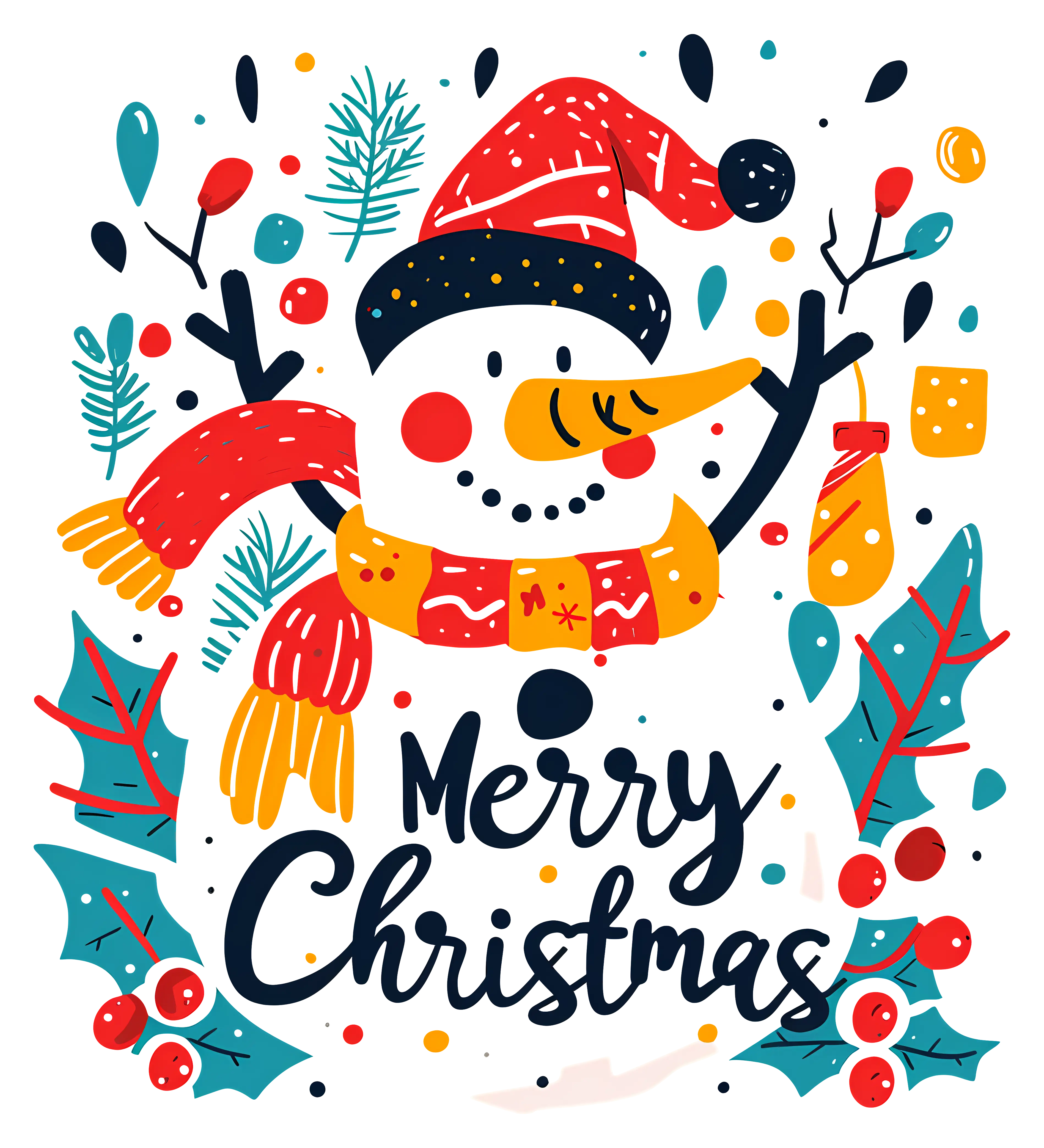 Festive Snowman with Merry Christmas Text
