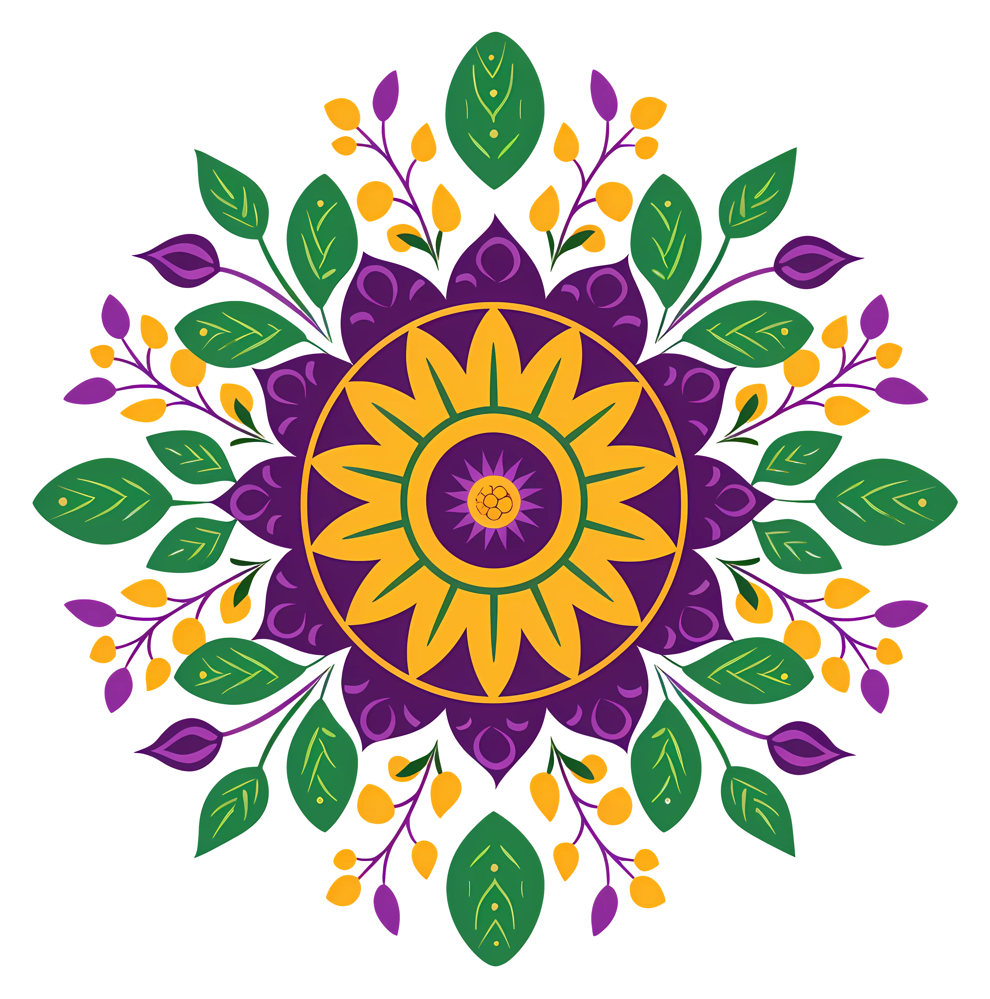 Floral Mandala with Green and Purple Color Palette