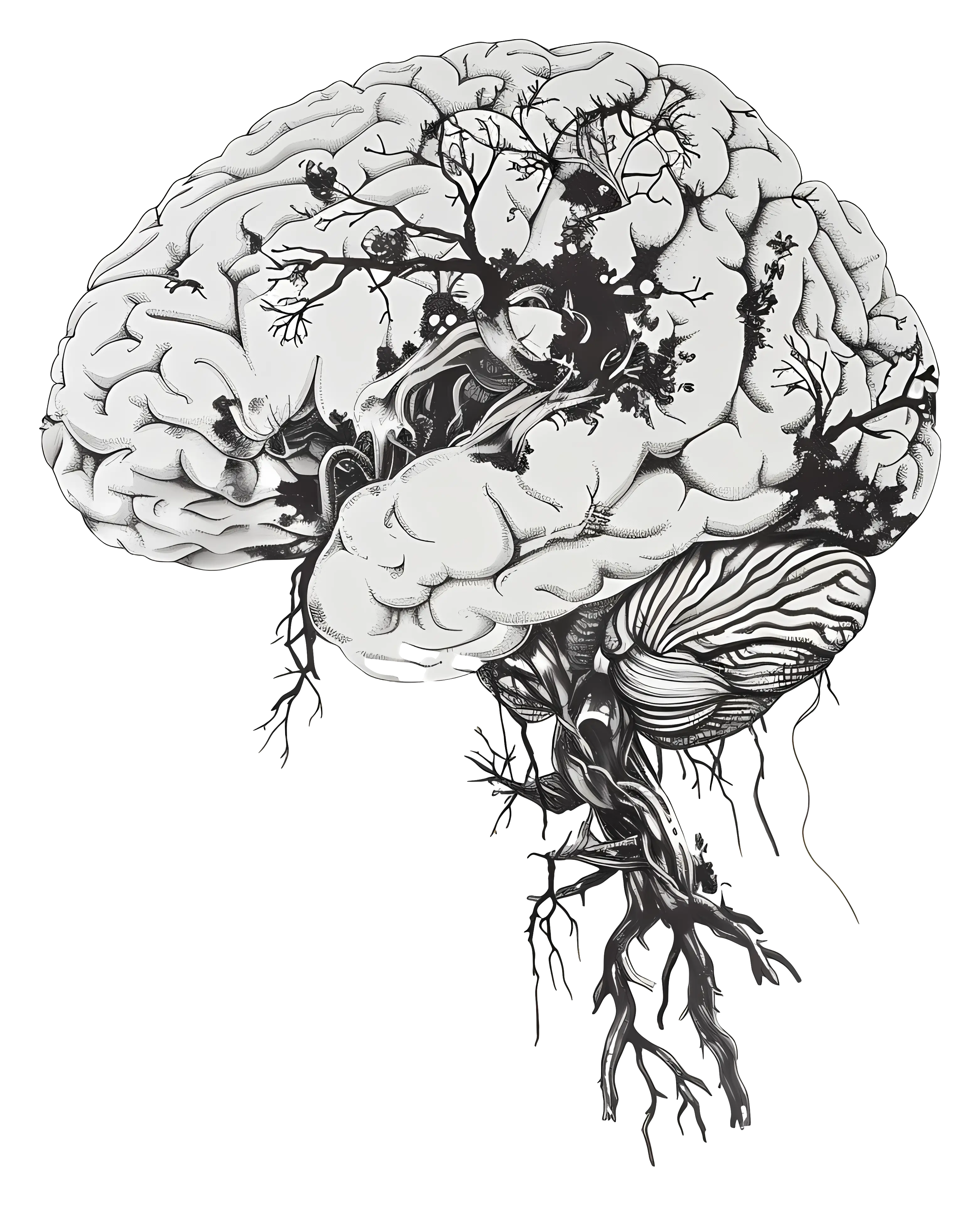 Brain with Tree Roots Illustration