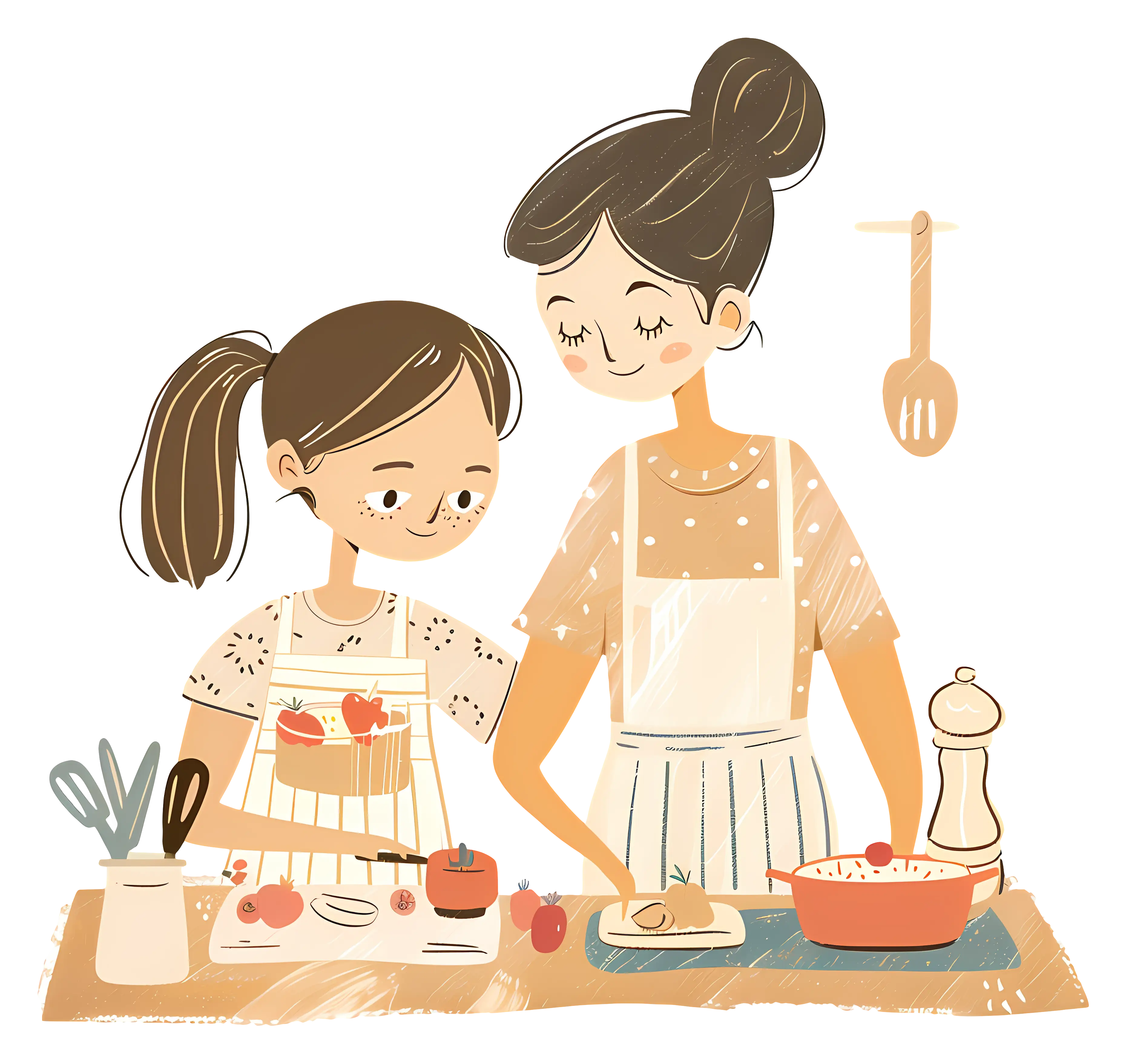 Mother and daughter cooking together