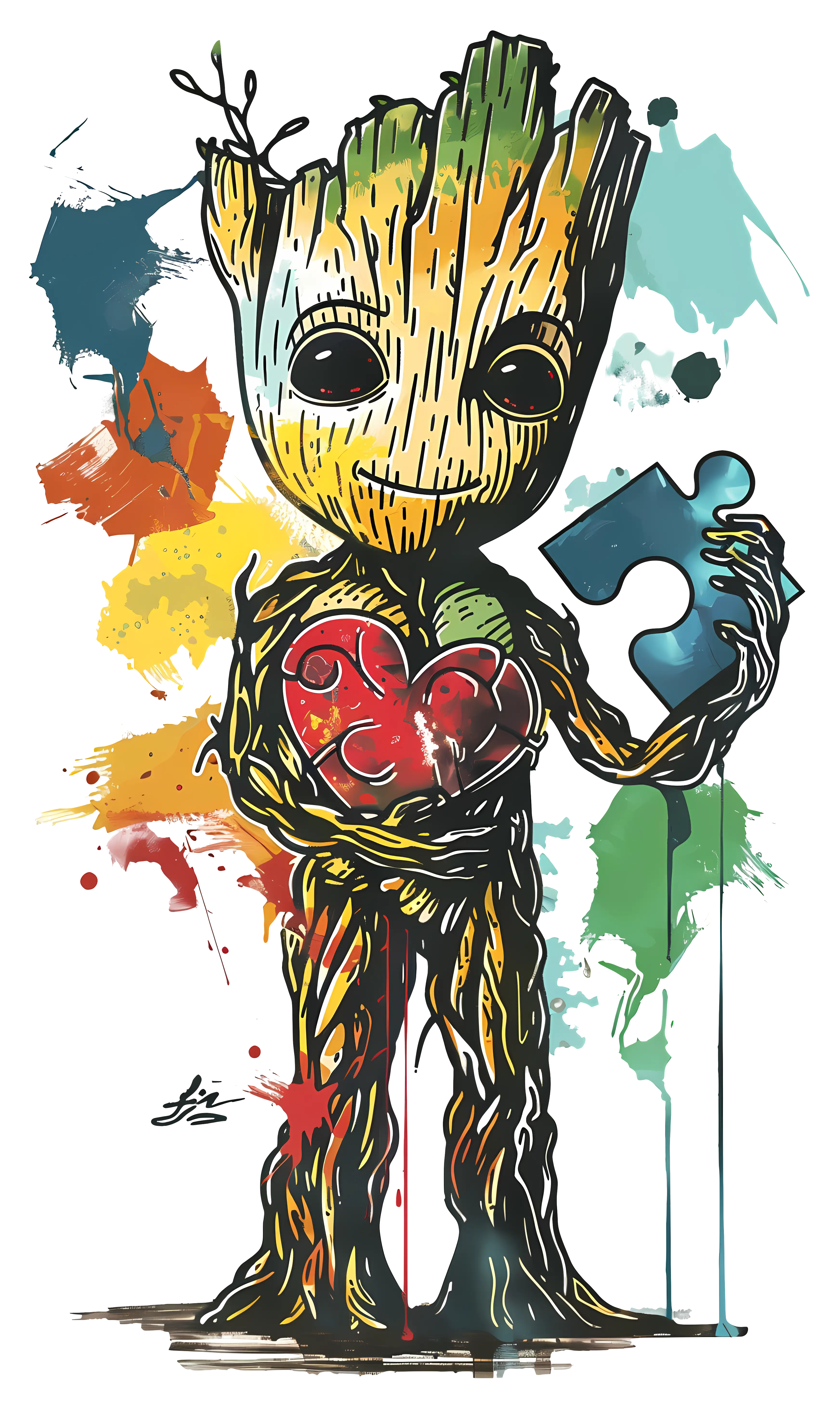 Tree Character Holding Puzzle Heart