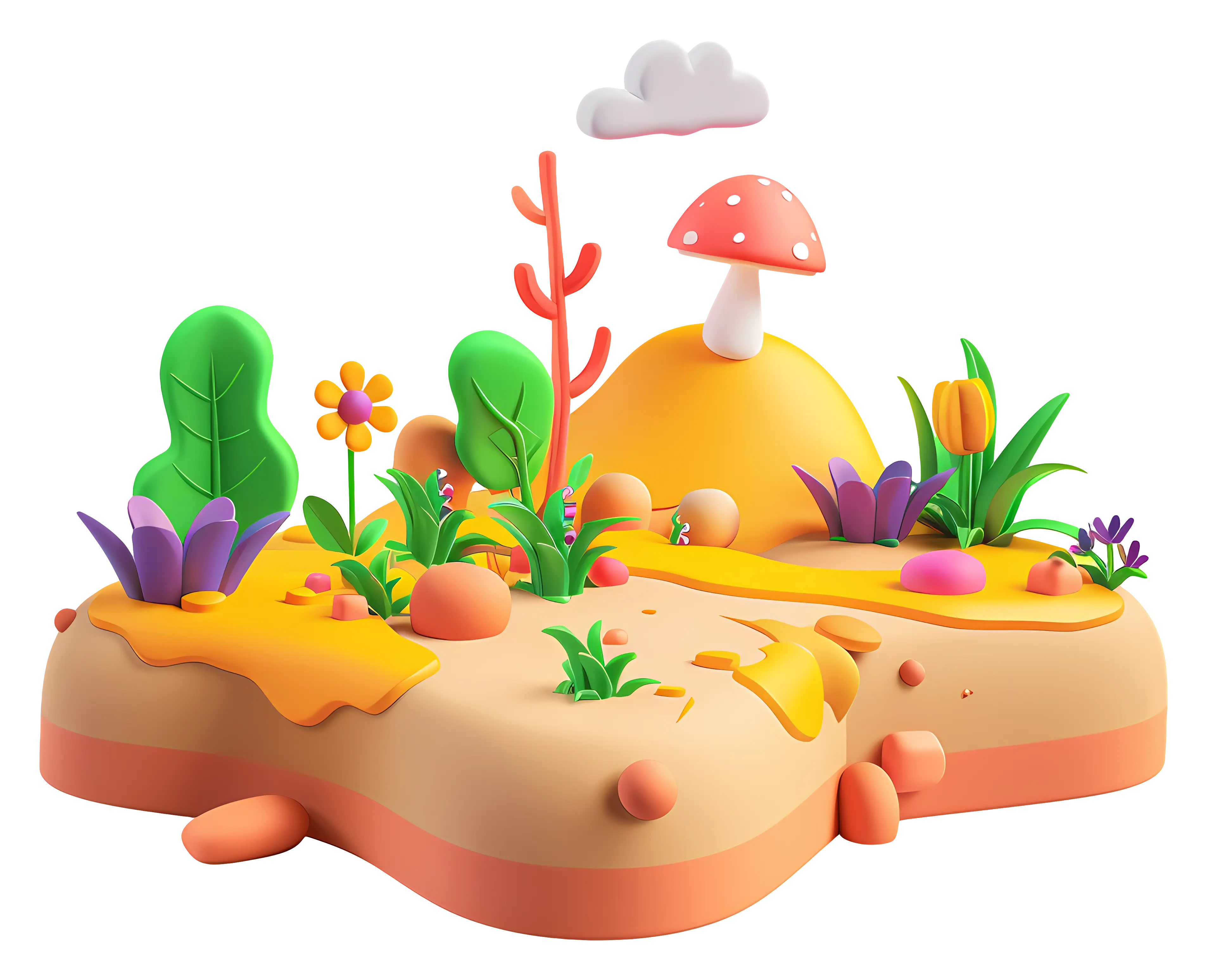 Colorful Garden with Mushroom