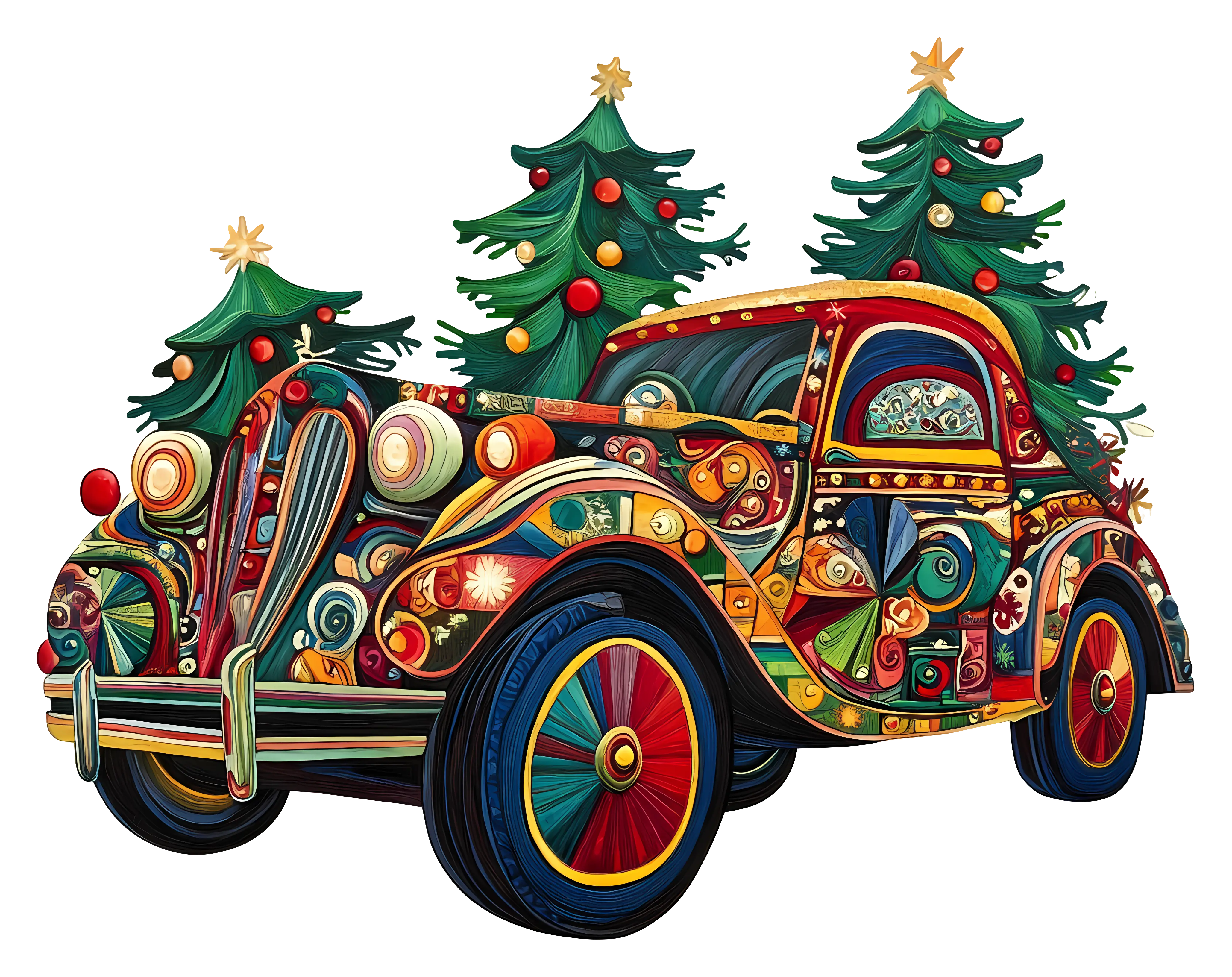 Decorative Christmas Car with Trees