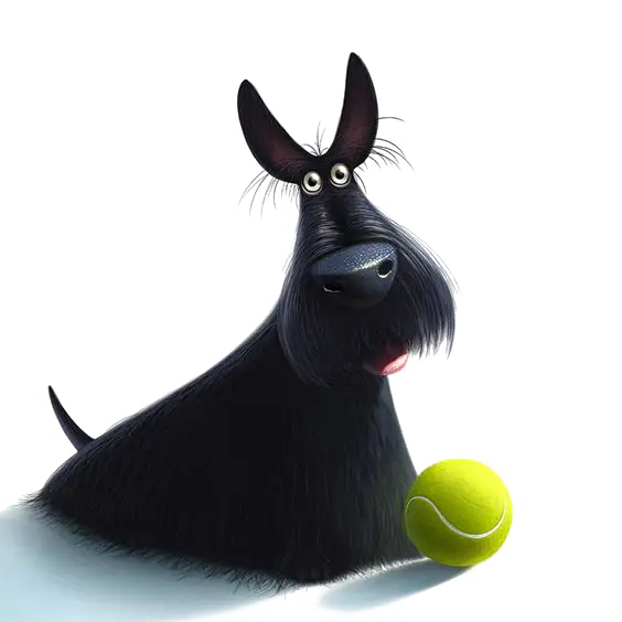 Cartoon Dog with Tennis Ball
