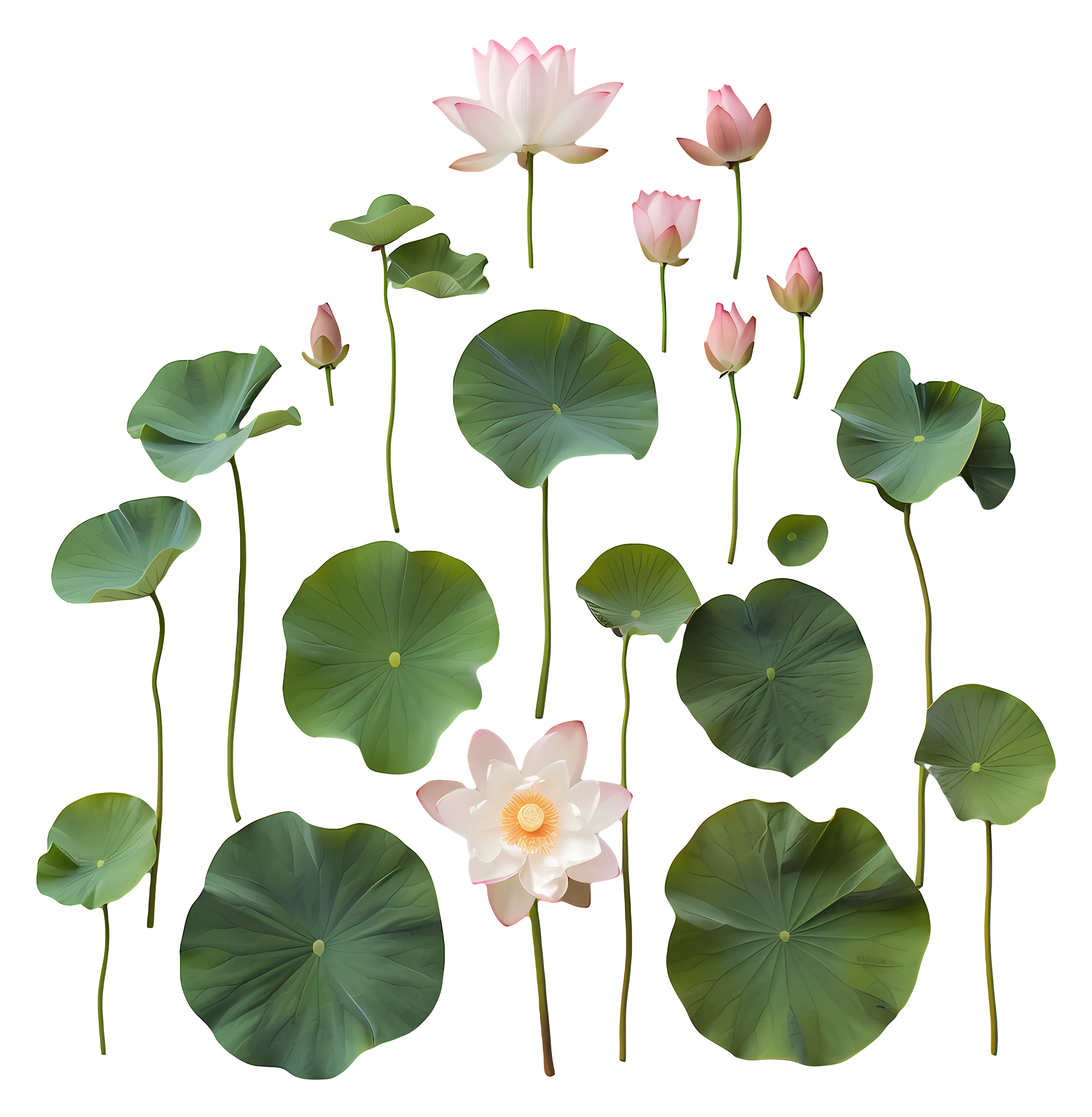 Lotus Flowers and Green Leaves Illustration