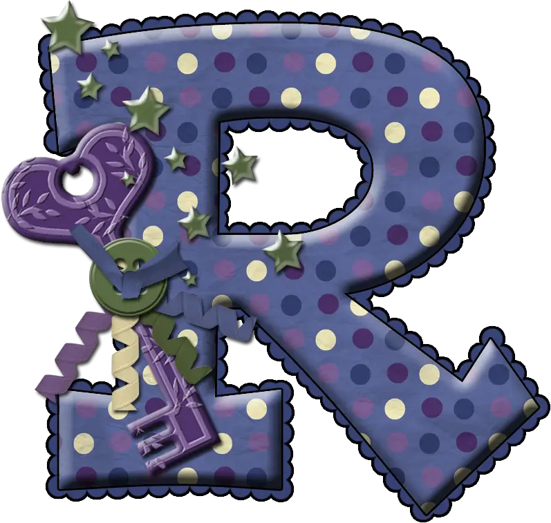 Decorative Polka Dot R with Key and Stars