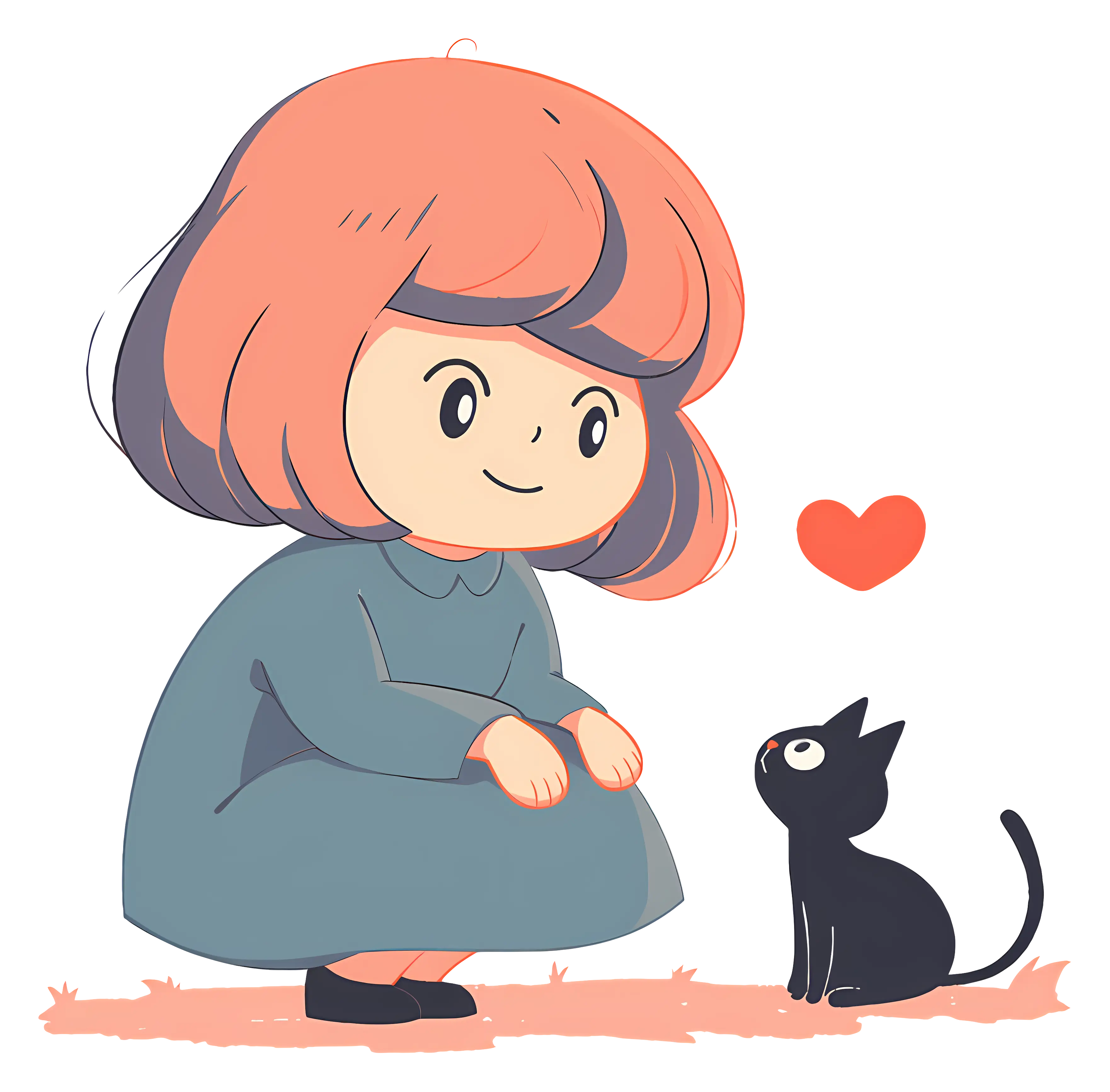 Cartoon Girl with Black Cat